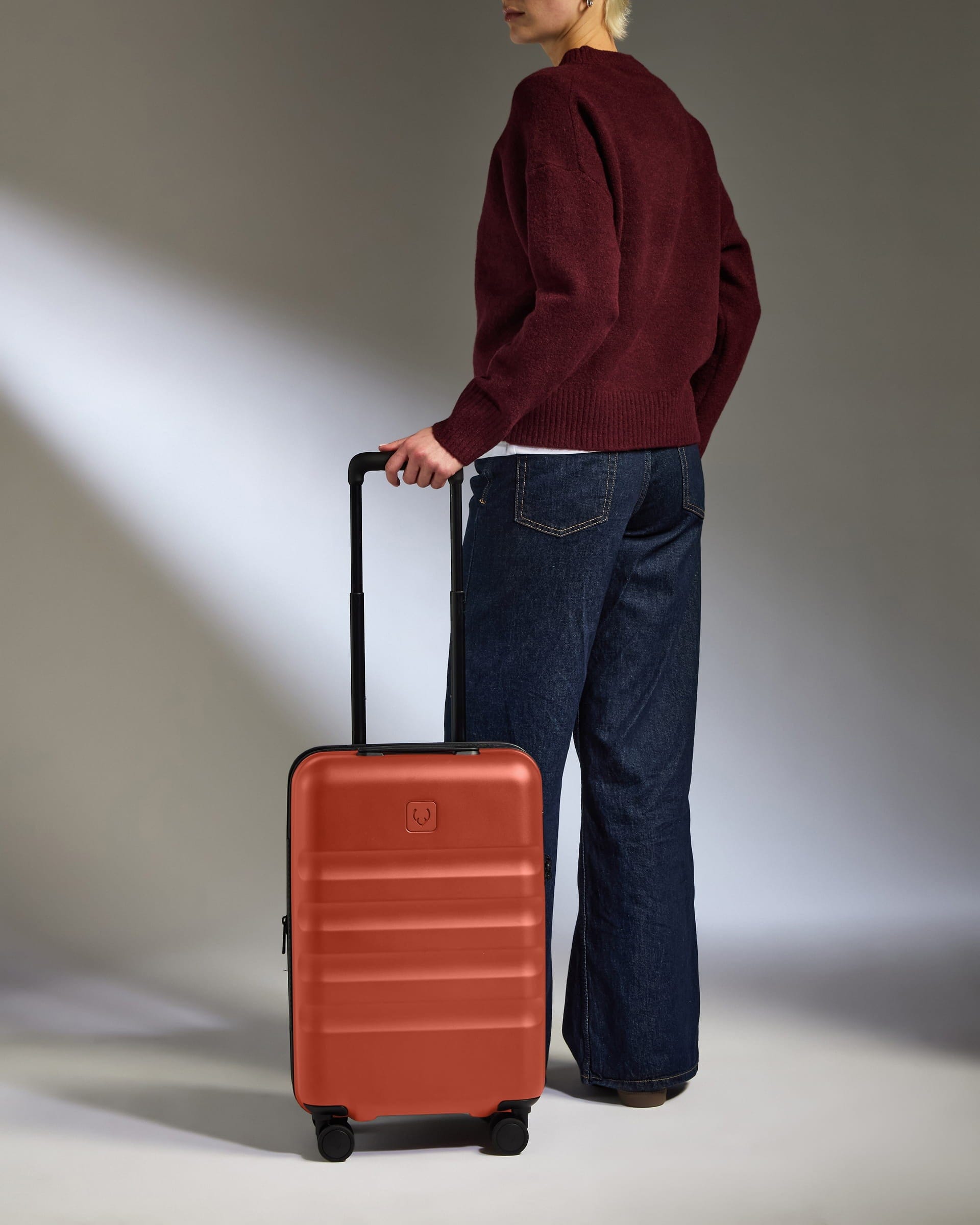 Antler Luggage -  Expandable Cabin Suitcase in Buckthorn Red - Icon Stripe - Hard Suitcase - Expander Cabin Icon Stripe Cabin with Expander in Buckthorn Red | Lightweight & Hard Shell Suitcase