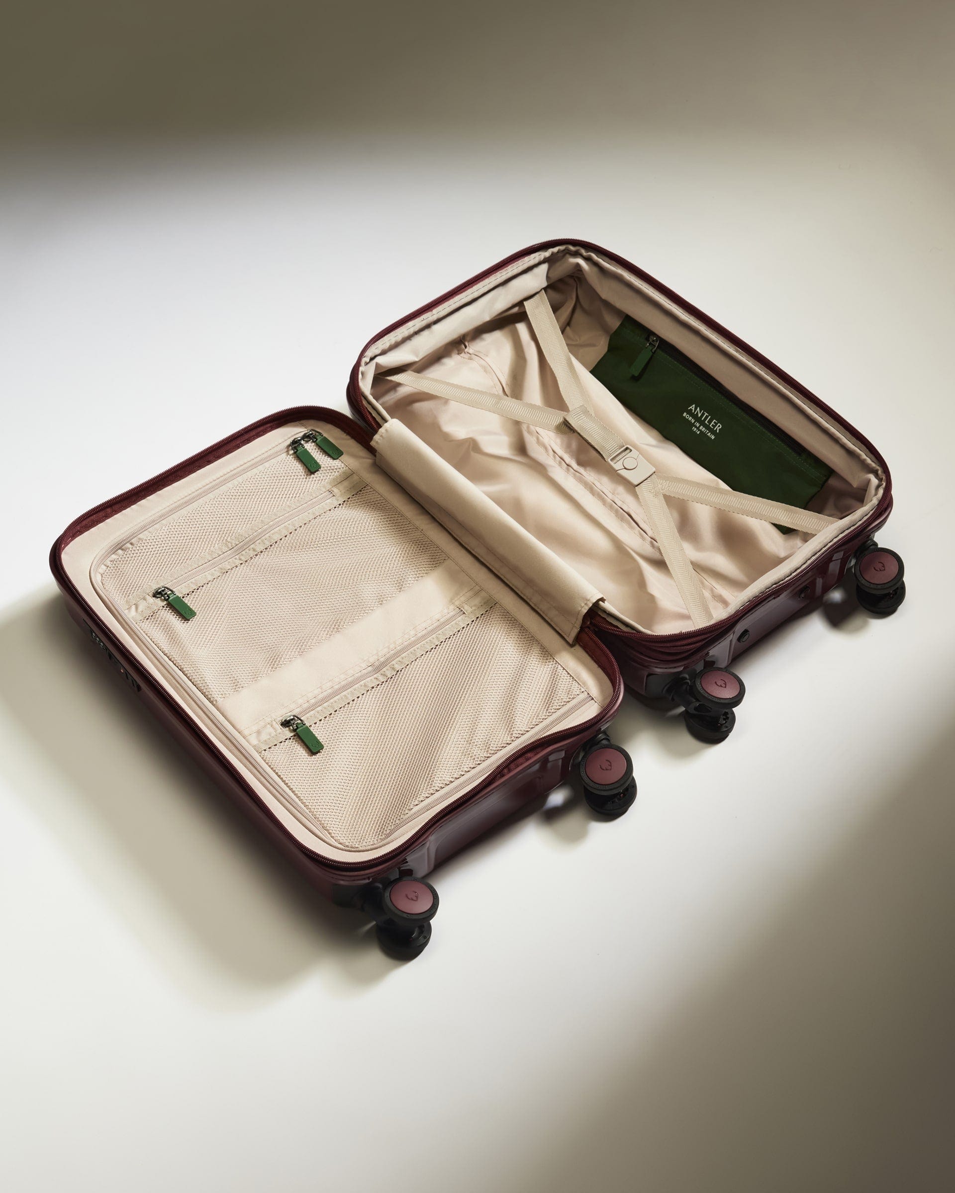 Antler Luggage -  Expandable Cabin Suitcase in Cedar Red Gloss - Icon Stripe - Hard Suitcase Expandable Cabin Suitcase in Red Gloss - Icon Stripe | Lightweight & Hard Shell Suitcase