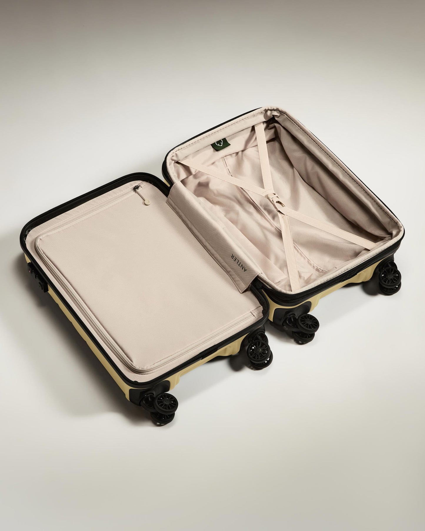 Antler Luggage -  Expandable Cabin Suitcase in Dark Sand - Logo - Hard Suitcase - Standard Cabin Cabin Suitcase Yellow - Logo | Lightweight Hard Shell Luggage