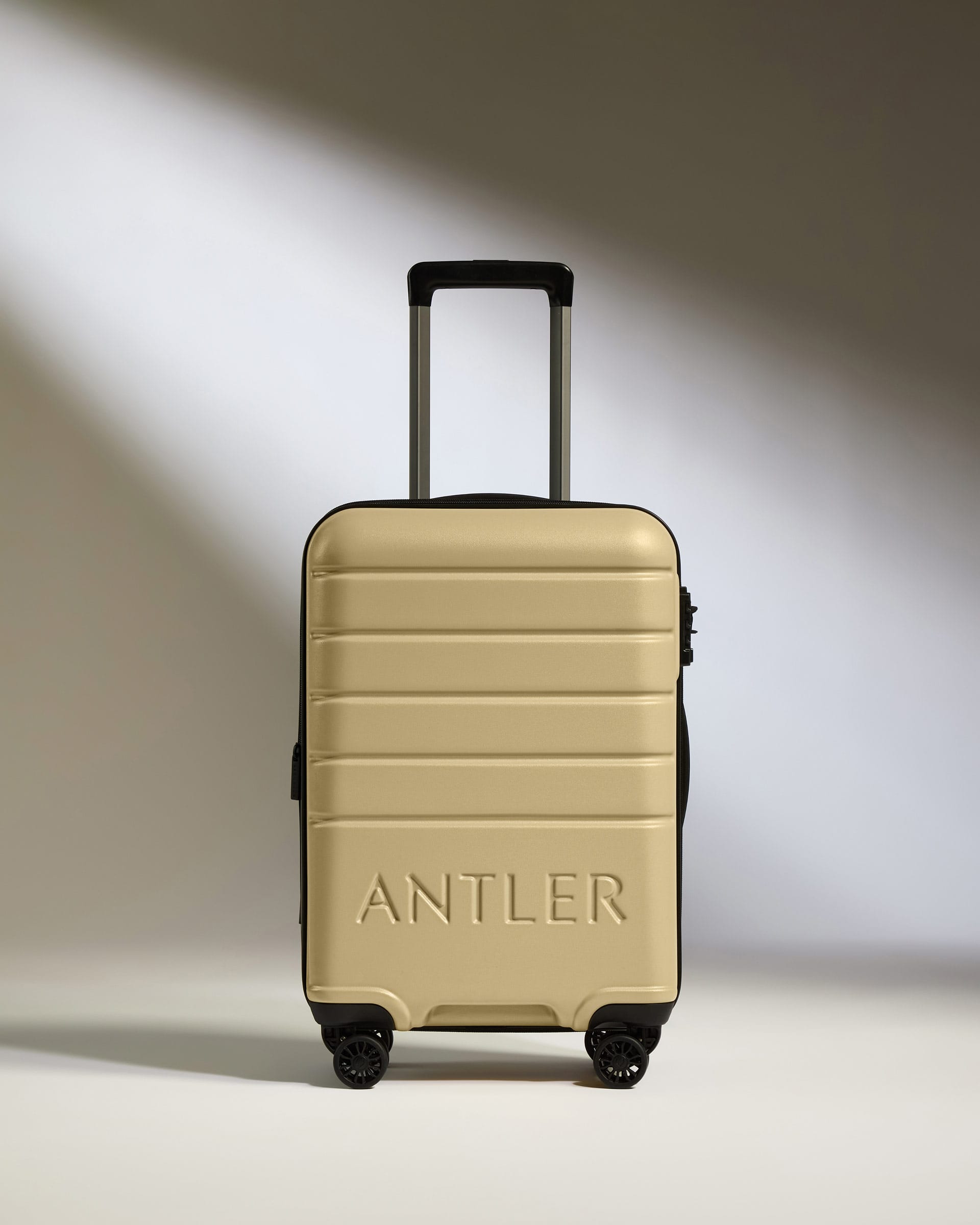 Antler Luggage -  Expandable Cabin Suitcase in Dark Sand - Logo - Hard Suitcase - Standard Cabin Cabin Suitcase Yellow - Logo | Lightweight Hard Shell Luggage
