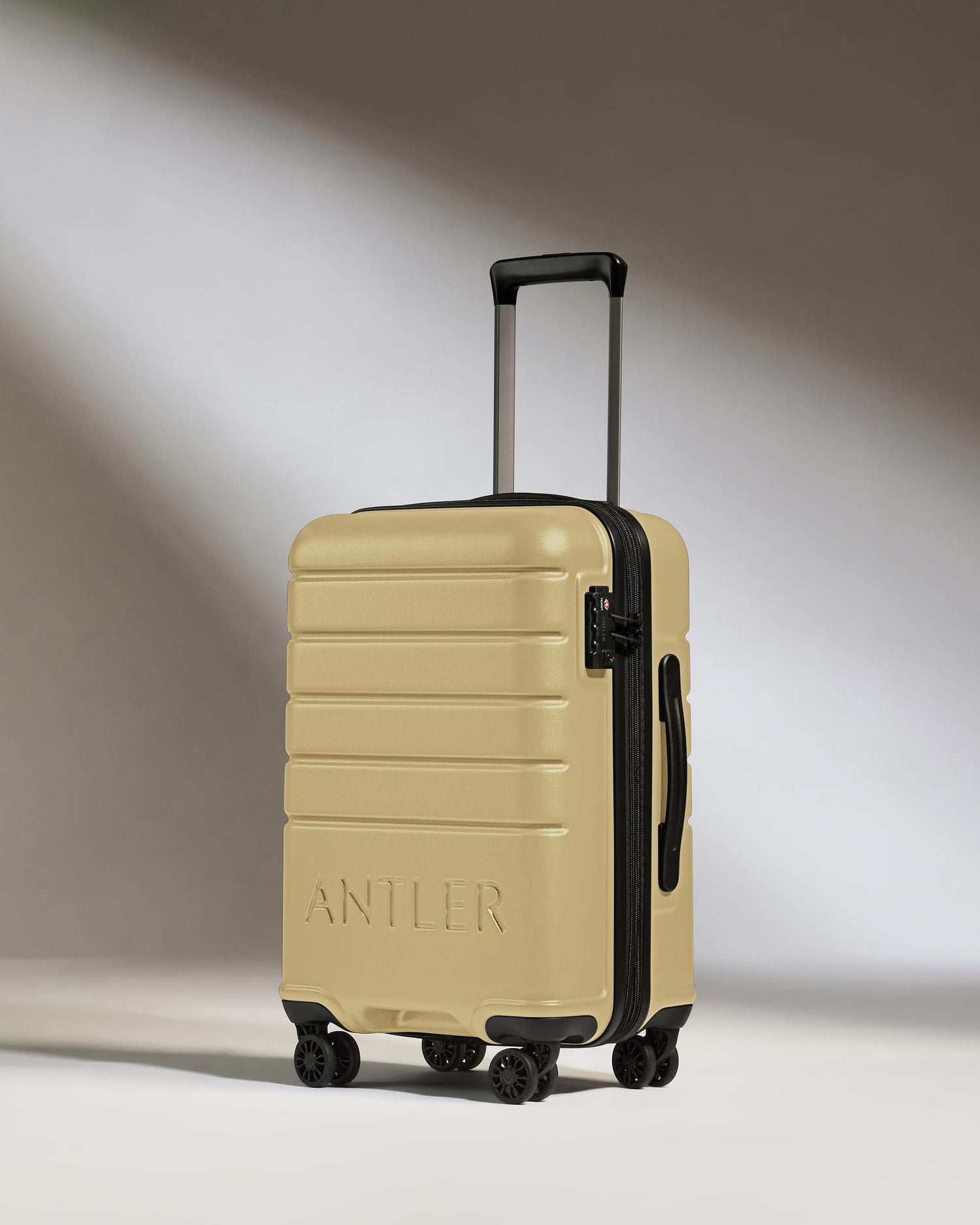 Antler Luggage -  Expandable Cabin Suitcase in Dark Sand - Logo - Hard Suitcase - Standard Cabin Cabin Suitcase Yellow - Logo | Lightweight Hard Shell Luggage