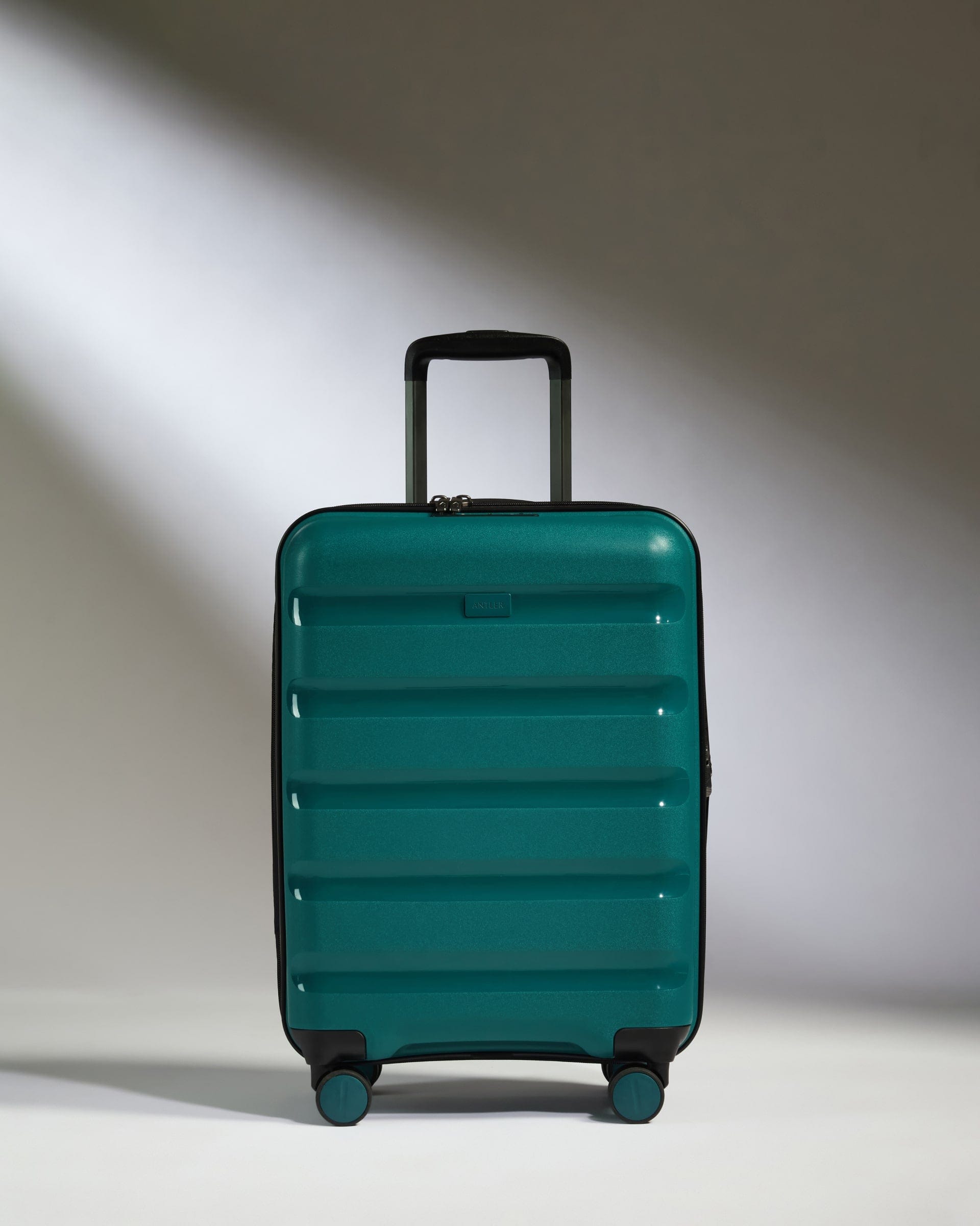 Antler Luggage -  Expandable Cabin Suitcase in Deep Teal - Logo Stripe - Hard Suitcase - Expander Cabin Expandable Cabin Suitcase Deep Teal - Logo Stripe | Lightweight Hard Shell Luggage
