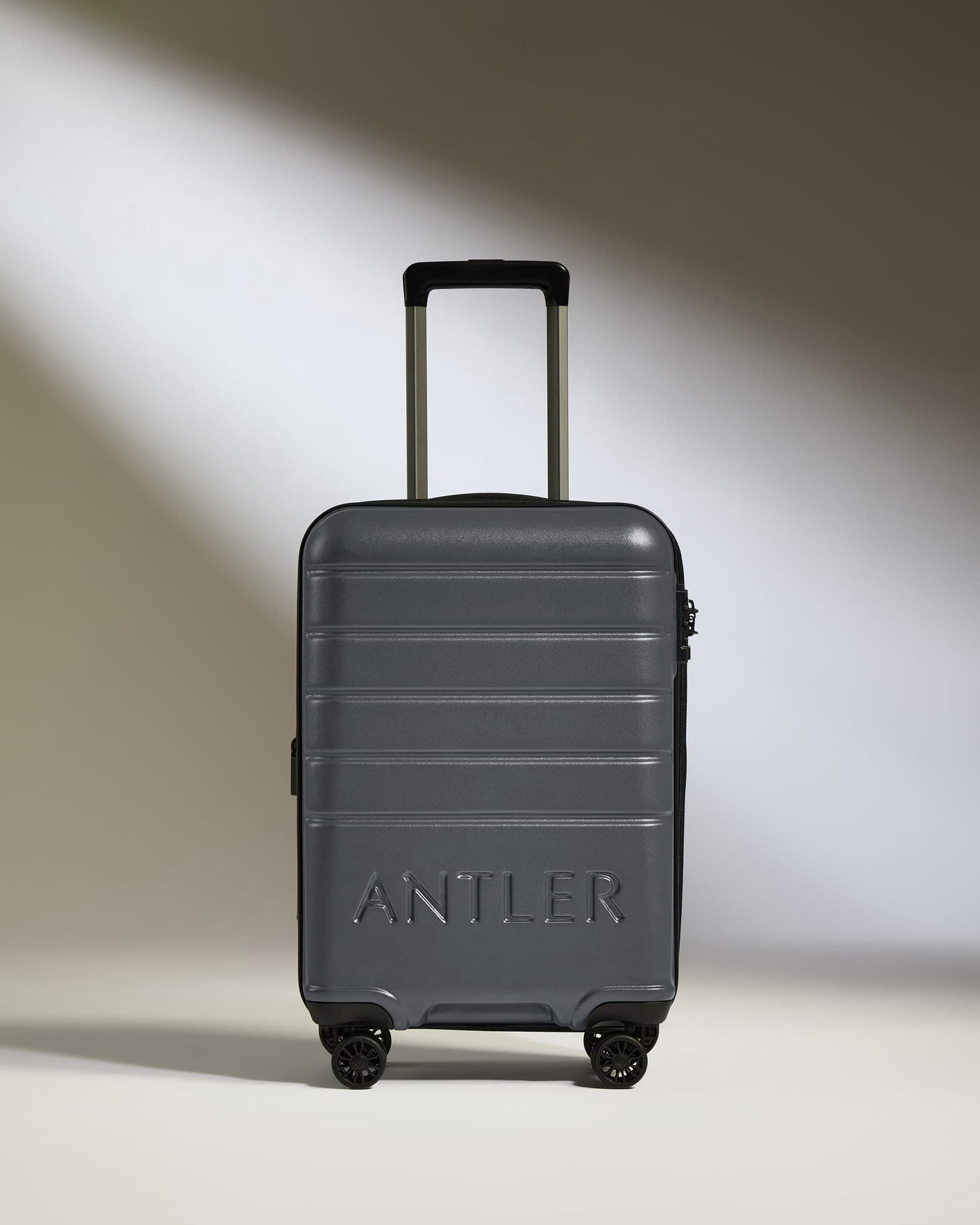 Antler Luggage -  Expandable Cabin Suitcase in Granite - Logo - Hard Suitcase - Standard Cabin Expandable Cabin Suitcase Grey| Lightweight Hard Shell Luggage