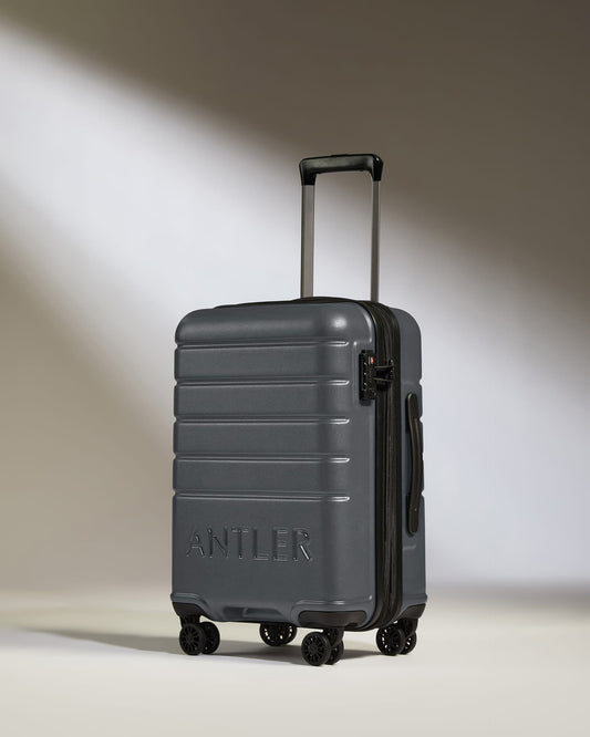 Antler Luggage -  Expandable Cabin Suitcase in Granite - Logo - Hard Suitcase - Standard Cabin Expandable Cabin Suitcase Grey| Lightweight Hard Shell Luggage