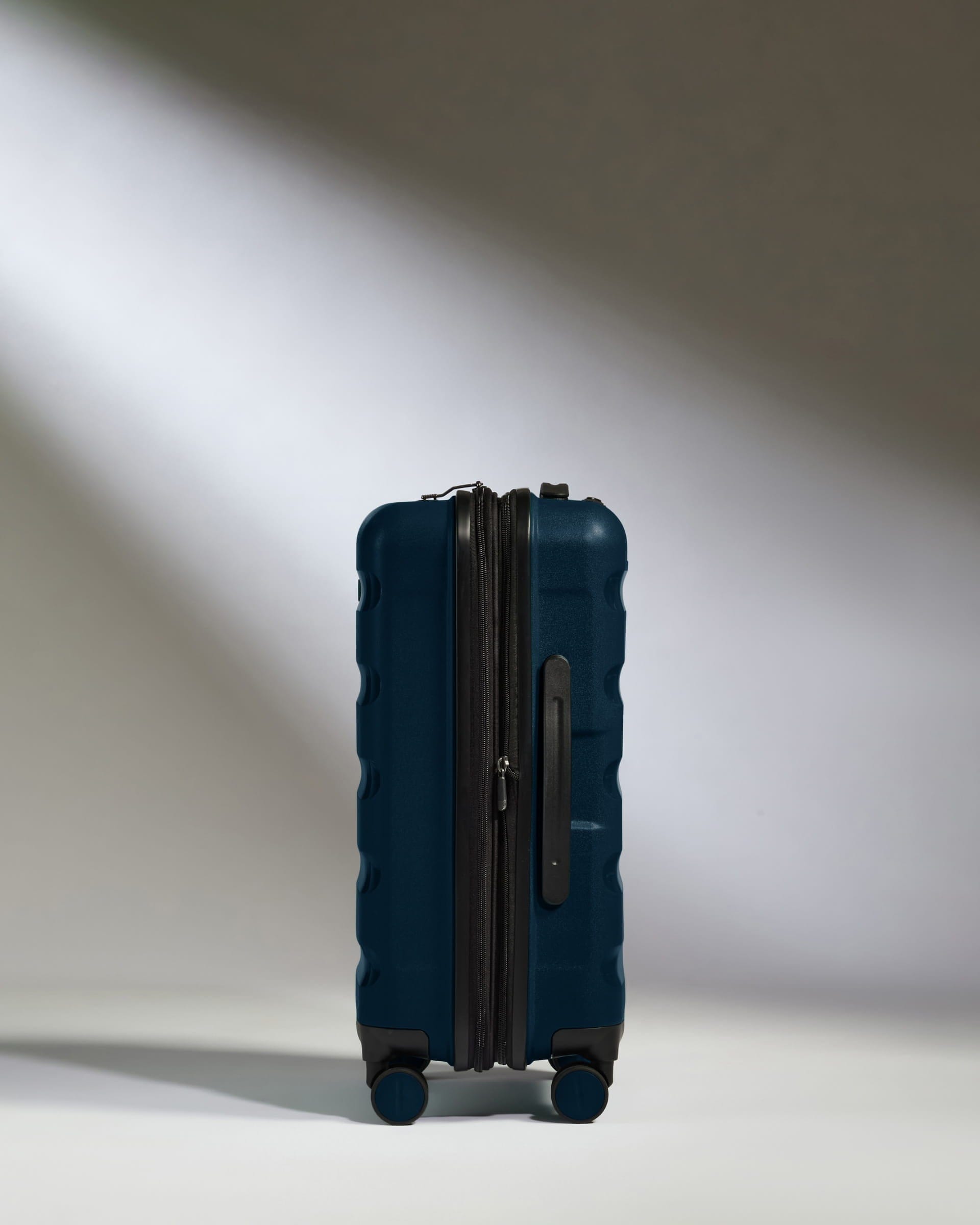 Antler Luggage -  Expandable Cabin Suitcase in Midnight Blue - Logo Stripe - Hard Suitcase - Expander Cabin Expandable Cabin Suitcase Midnight Blue - Logo Stripe | Lightweight Hard Shell Luggage