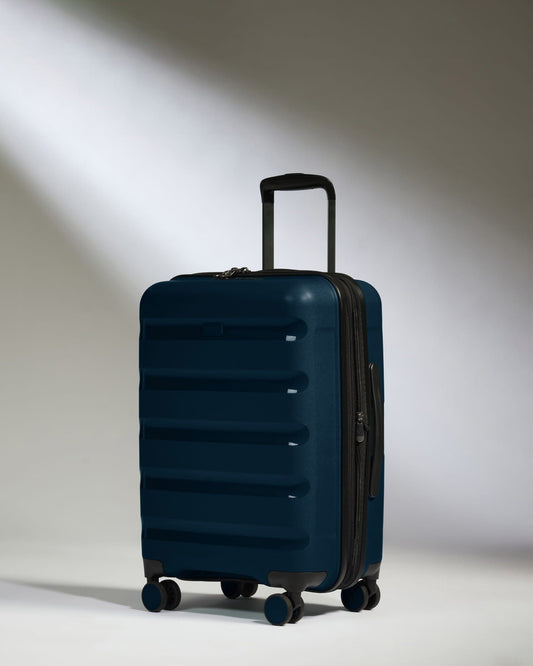 Antler Luggage -  Expandable Cabin Suitcase in Midnight Blue - Logo Stripe - Hard Suitcase - Expander Cabin Expandable Cabin Suitcase Midnight Blue - Logo Stripe | Lightweight Hard Shell Luggage