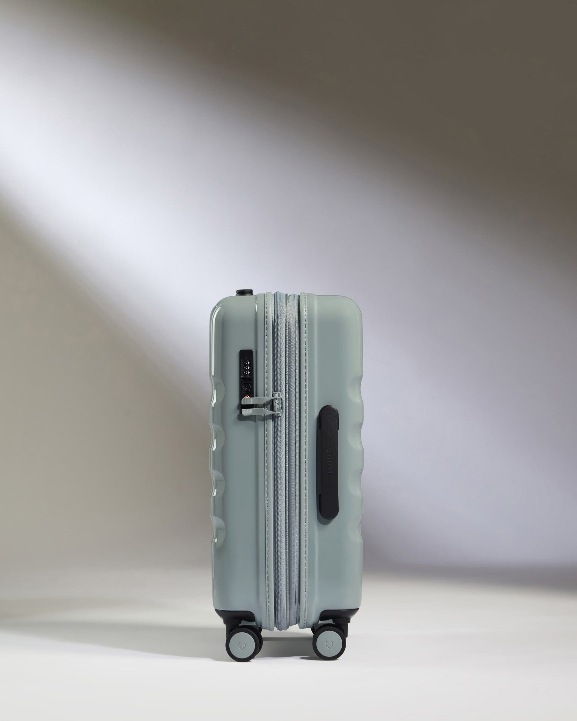 Antler Luggage -  Expandable Cabin Suitcase in Mist Blue Gloss - Icon Stripe - Hard Suitcase Expandable Cabin Suitcase in Blue Gloss - Icon Stripe | Lightweight & Hard Shell Suitcase