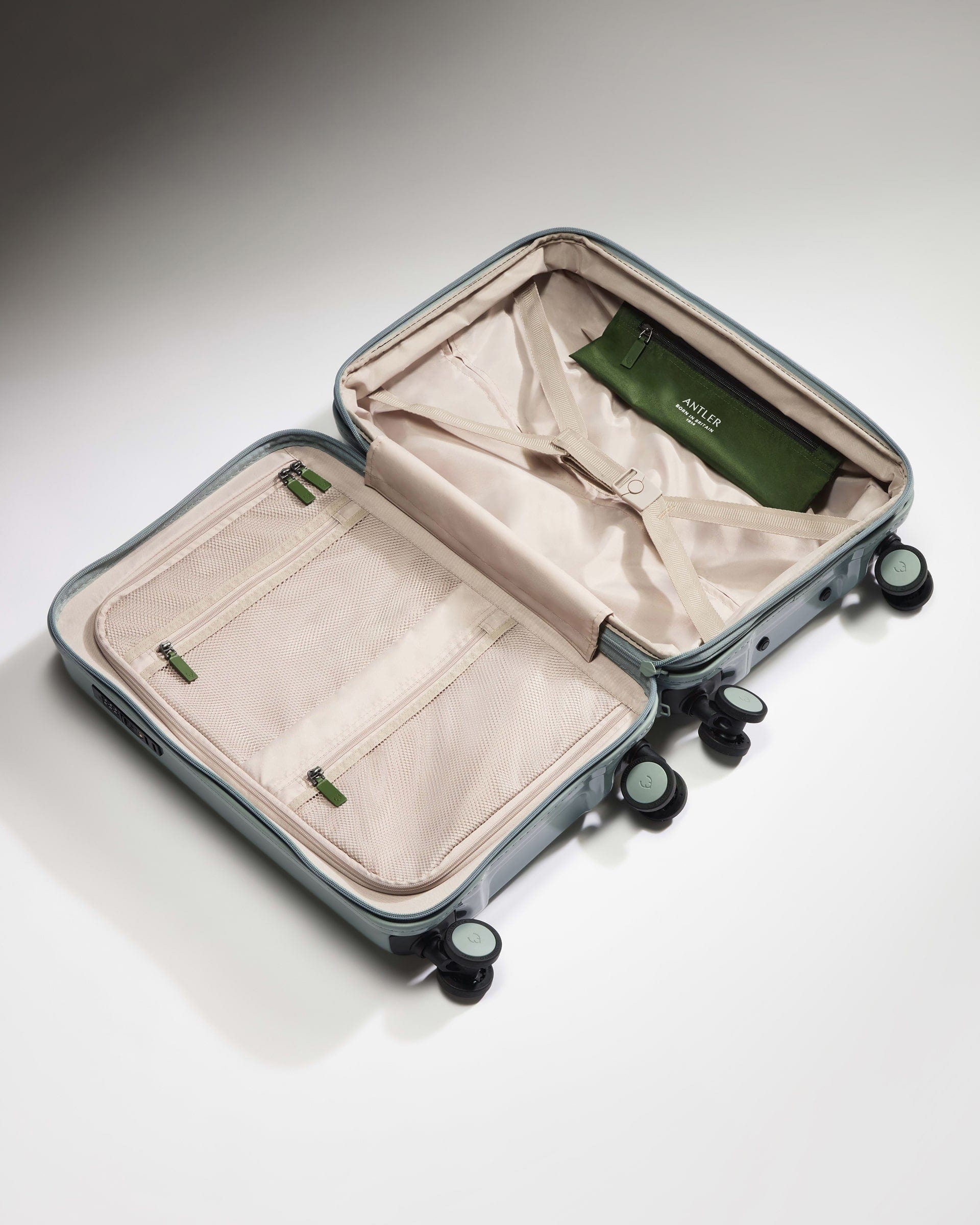 Antler Luggage -  Expandable Cabin Suitcase in Mist Blue Gloss - Icon Stripe - Hard Suitcase Expandable Cabin Suitcase in Blue Gloss - Icon Stripe | Lightweight & Hard Shell Suitcase