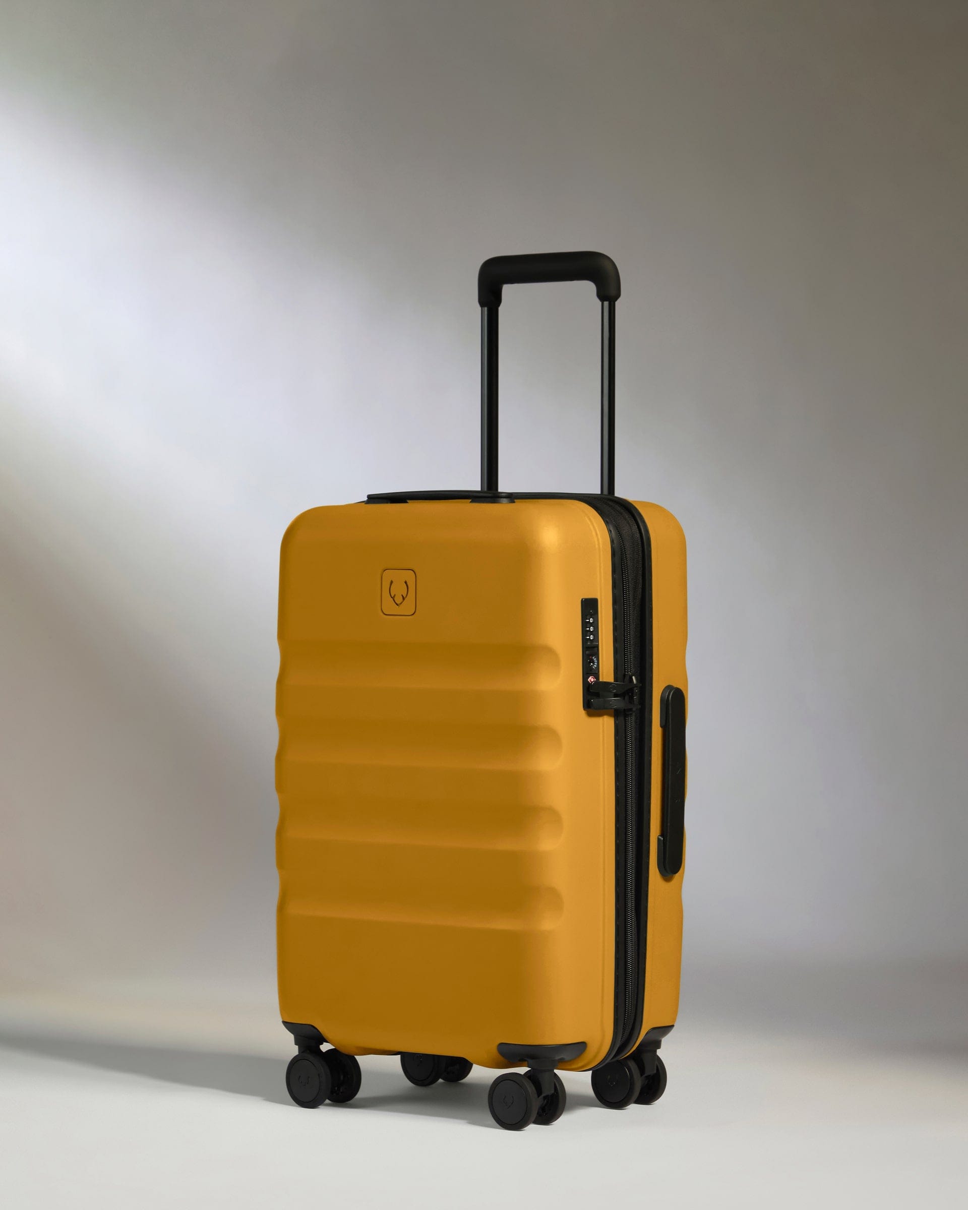 Antler Luggage -  Expandable Cabin Suitcase in Mustard Yellow - Icon Stripe - Hard Suitcase - Expander Cabin Icon Stripe Cabin with Expander in Dark Yellow | Lightweight & Hard Shell Suitcase