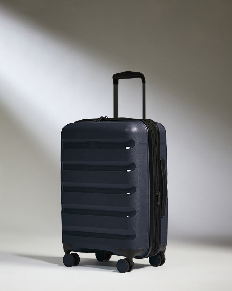 Antler Luggage -  Expandable Cabin Suitcase in Navy - Logo Stripe - Hard Suitcase - Expander Cabin Expandable Cabin Suitcase Navy - Logo Stripe | Lightweight Hard Shell Luggage