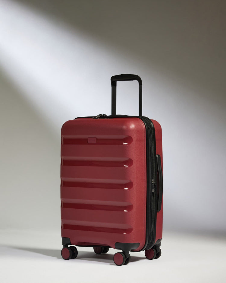 Antler Luggage -  Expandable Cabin Suitcase in Soft Red - Logo Stripe - Hard Suitcase - Expander Cabin Expandable Cabin Suitcase Red - Logo Stripe | Lightweight Hard Shell Luggage
