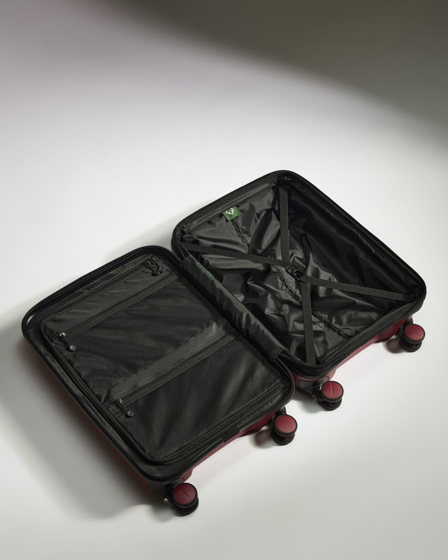 Antler Luggage -  Expandable Cabin Suitcase in Soft Red - Logo Stripe - Hard Suitcase - Expander Cabin Expandable Cabin Suitcase Red - Logo Stripe | Lightweight Hard Shell Luggage