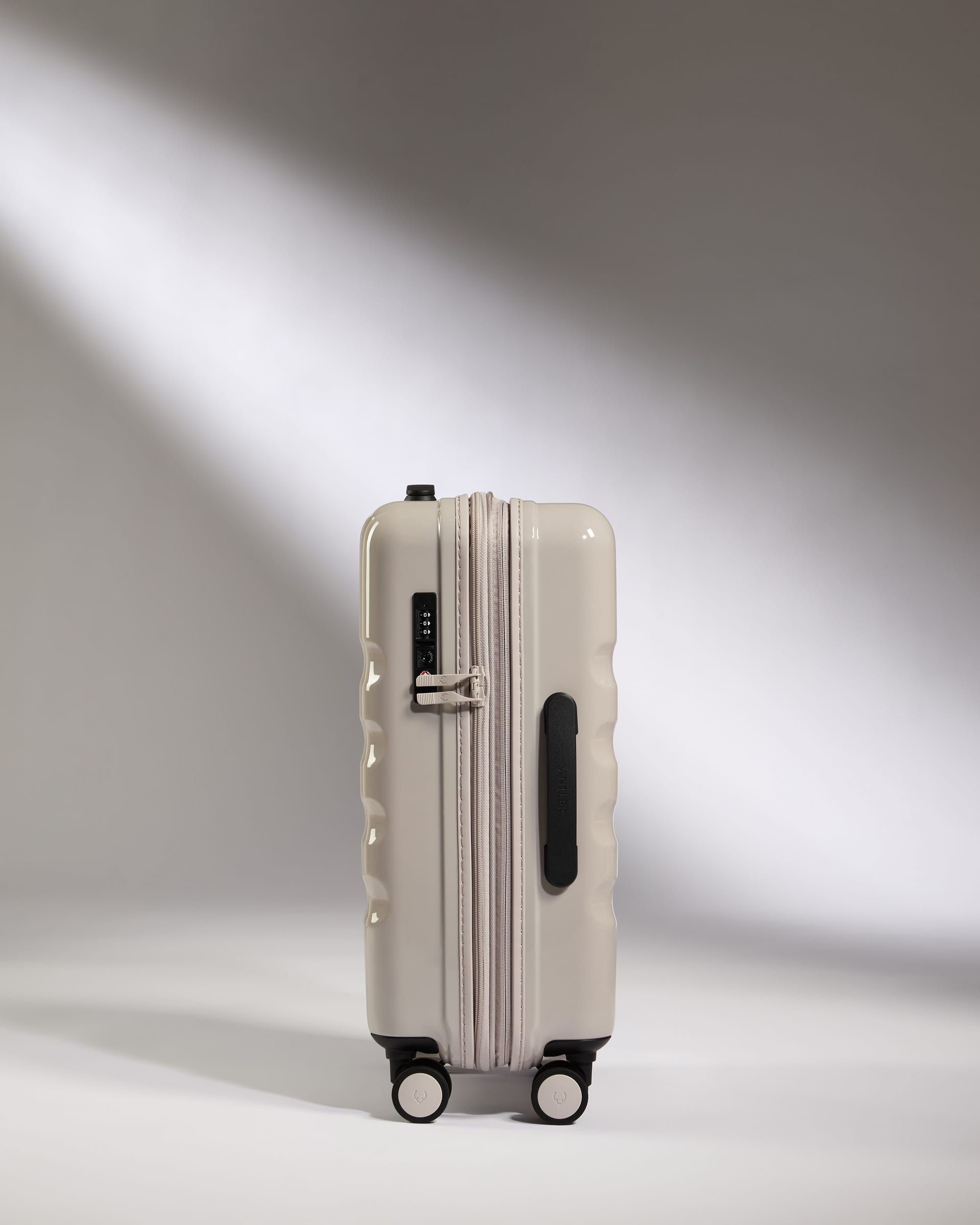 Antler Luggage -  Expandable Cabin Suitcase in Taupe Gloss - Icon Stripe - Hard Suitcase Expandable Cabin Suitcase in Taupe Gloss - Icon Stripe | Lightweight & Hard Shell Suitcase