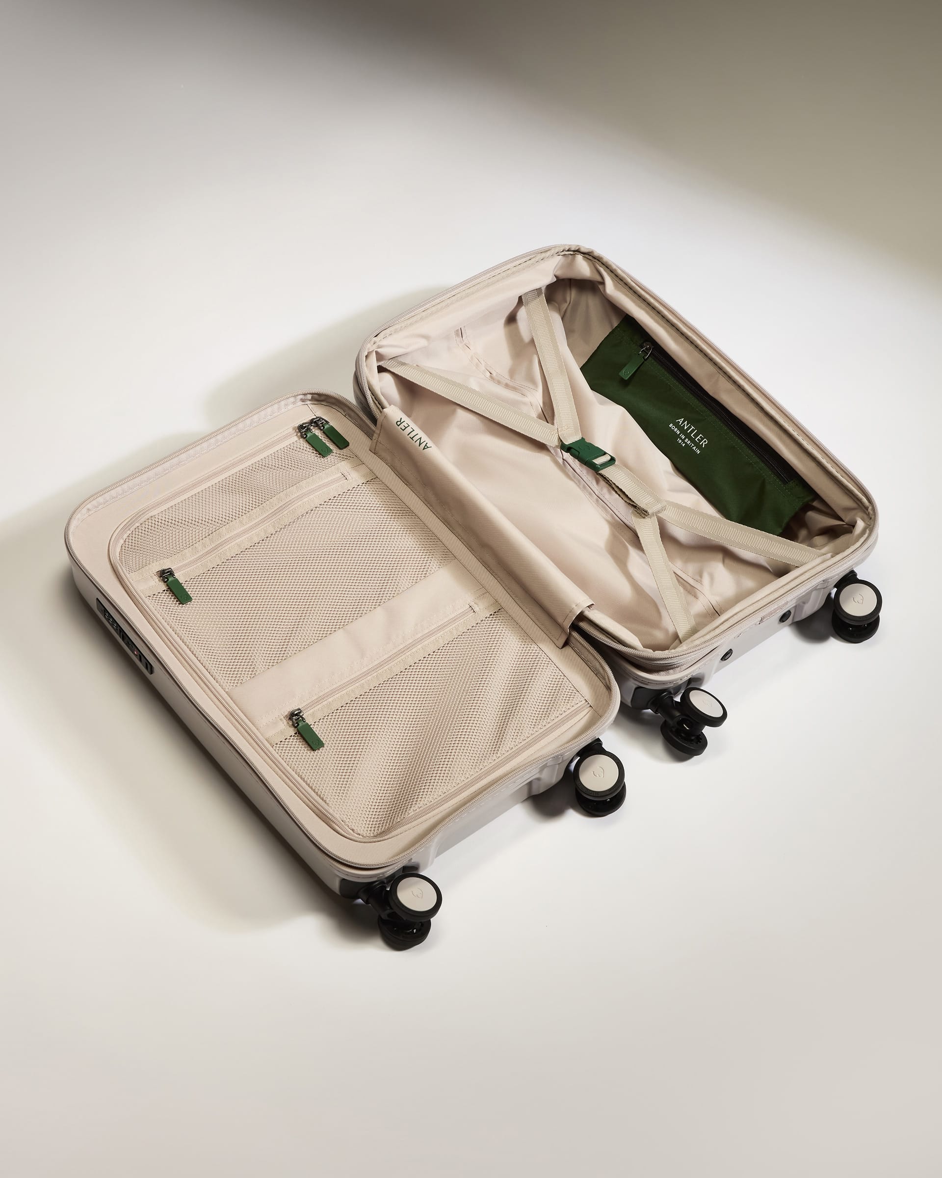 Antler Luggage -  Expandable Cabin Suitcase in Taupe Gloss - Icon Stripe - Hard Suitcase Expandable Cabin Suitcase in Taupe Gloss - Icon Stripe | Lightweight & Hard Shell Suitcase