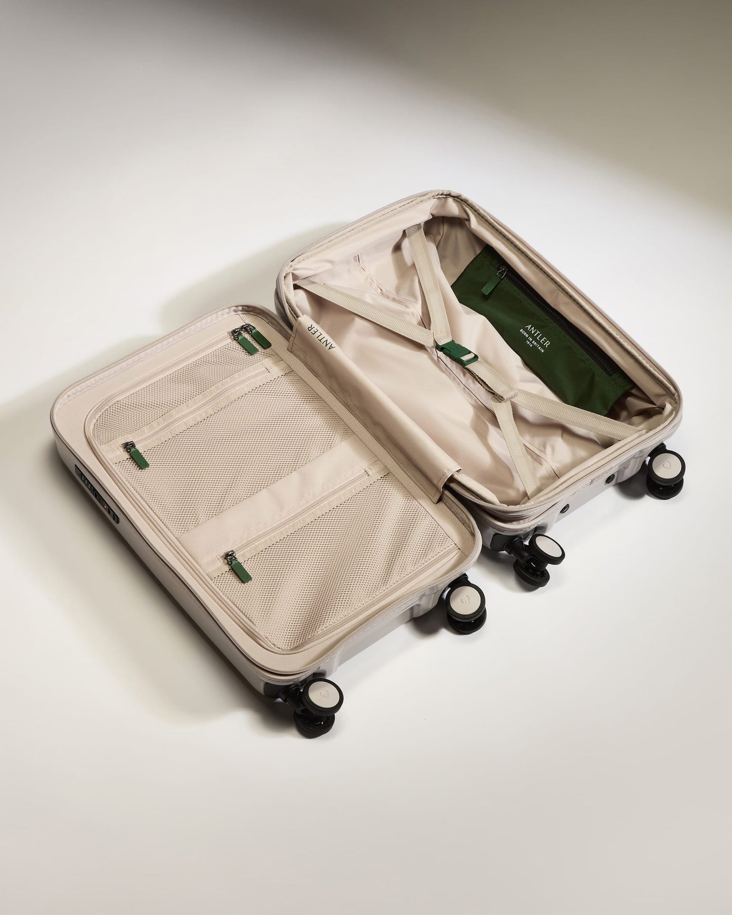 Antler Luggage -  Expandable Cabin Suitcase in Taupe Gloss - Icon Stripe - Hard Suitcase Expandable Cabin Suitcase in Taupe Gloss - Icon Stripe | Lightweight & Hard Shell Suitcase