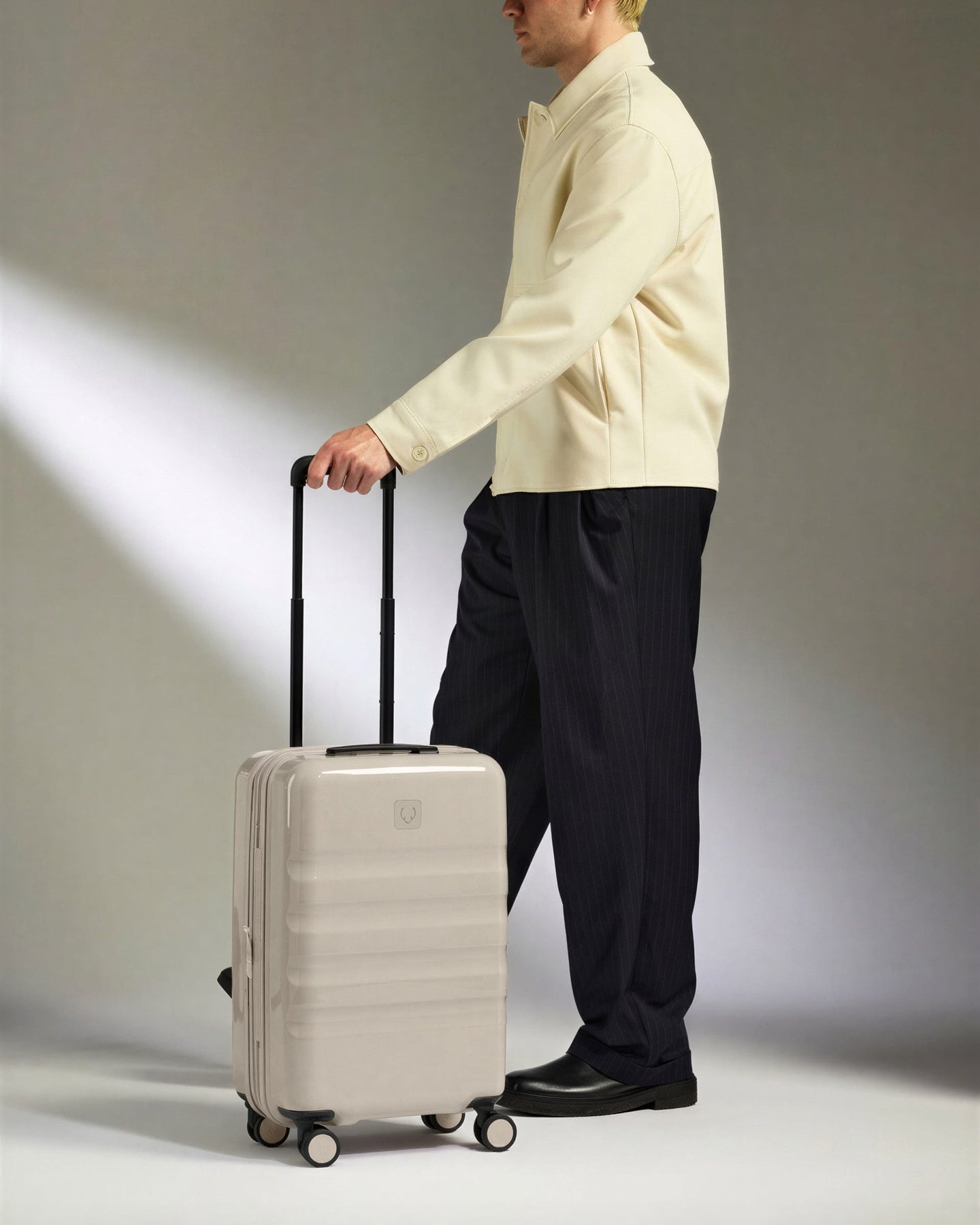 Antler Luggage -  Expandable Cabin Suitcase in Taupe Gloss - Icon Stripe - Hard Suitcase Expandable Cabin Suitcase in Taupe Gloss - Icon Stripe | Lightweight & Hard Shell Suitcase