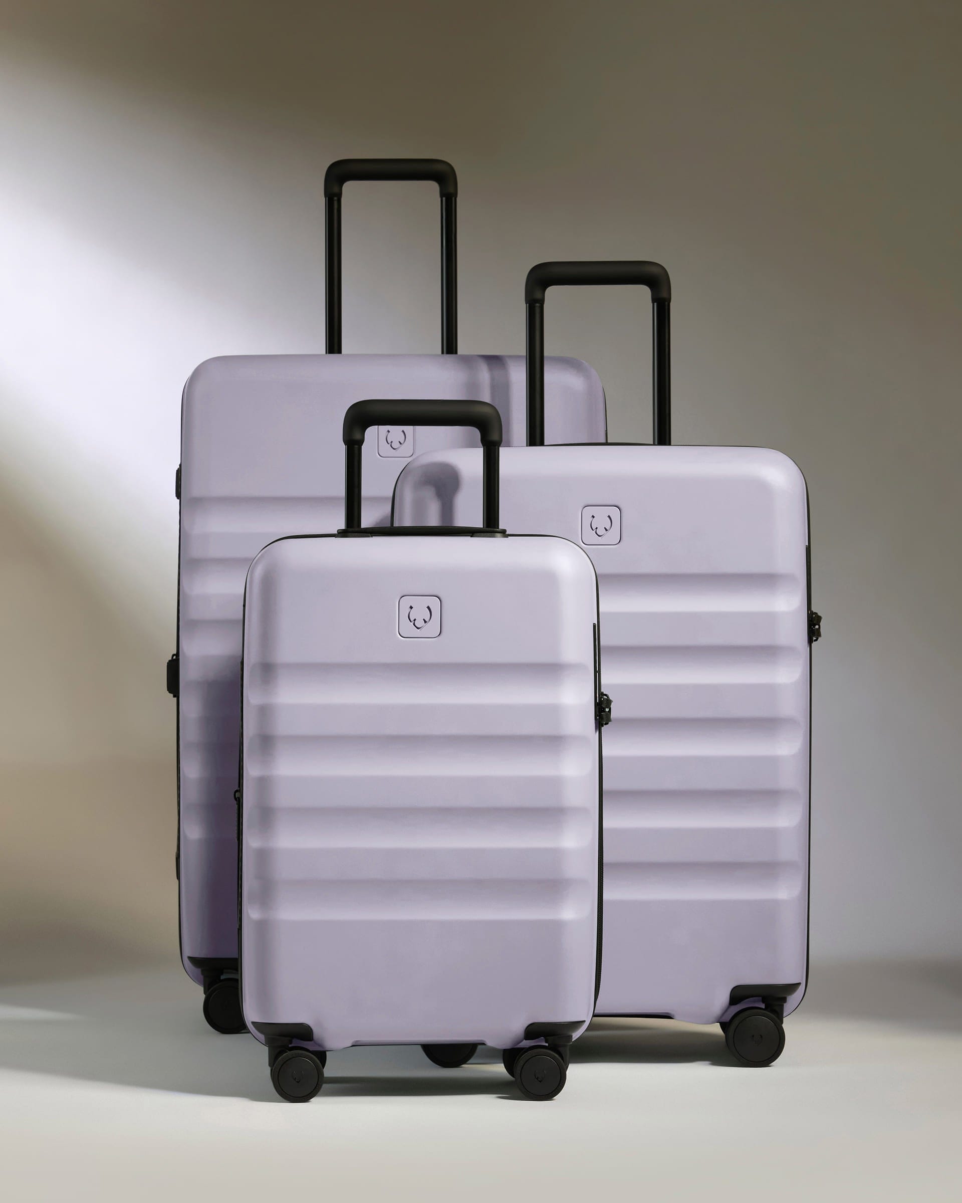 Antler Luggage -  Expandable Cabin Suitcase Set in Meadow Purple - Icon Stripe - Hard Suitcase - Expander Cabin Set Expandable Cabin Suitcase Set in Light Purple - Icon Stripe | Lightweight & Hard Shell Suitcase
