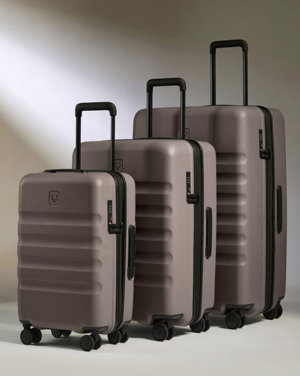 Antler Luggage -  Expandable Cabin Suitcase Set in Pebble Grey - Icon Stripe - Hard Suitcase - Expander Cabin Set Expander Cabin Suitcase Set in Grey - Icon Stripe | Lightweight & Hard Shell Suitcase
