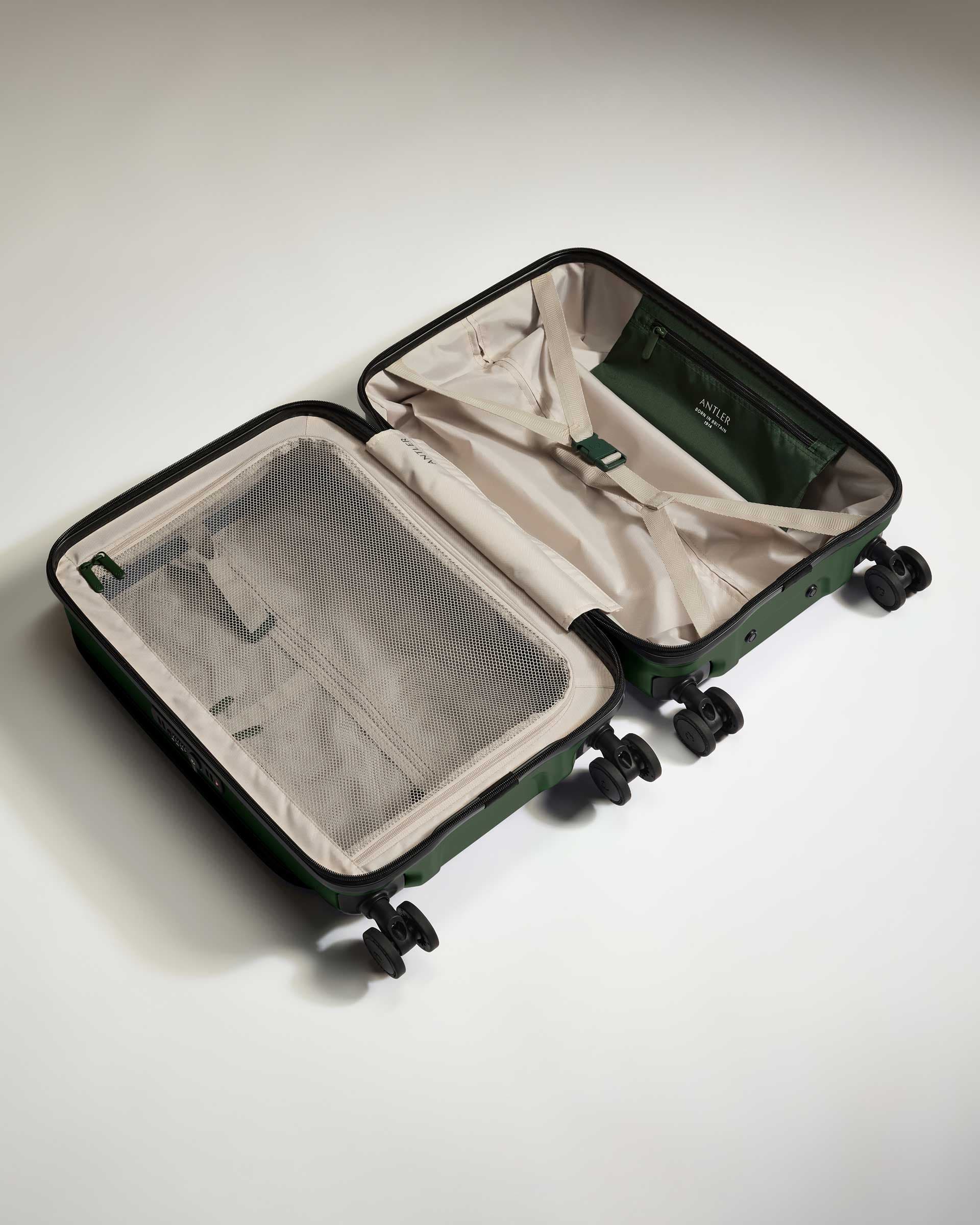 Antler Luggage -  Expandable Dual Opening Cabin Suitcase in Antler Green - Icon Stripe - Expander Cabin Case | B1 4W Expandable Dual Opening Cabin Suitcase in Green - Icon Stripe | Hard Shell Suitcase