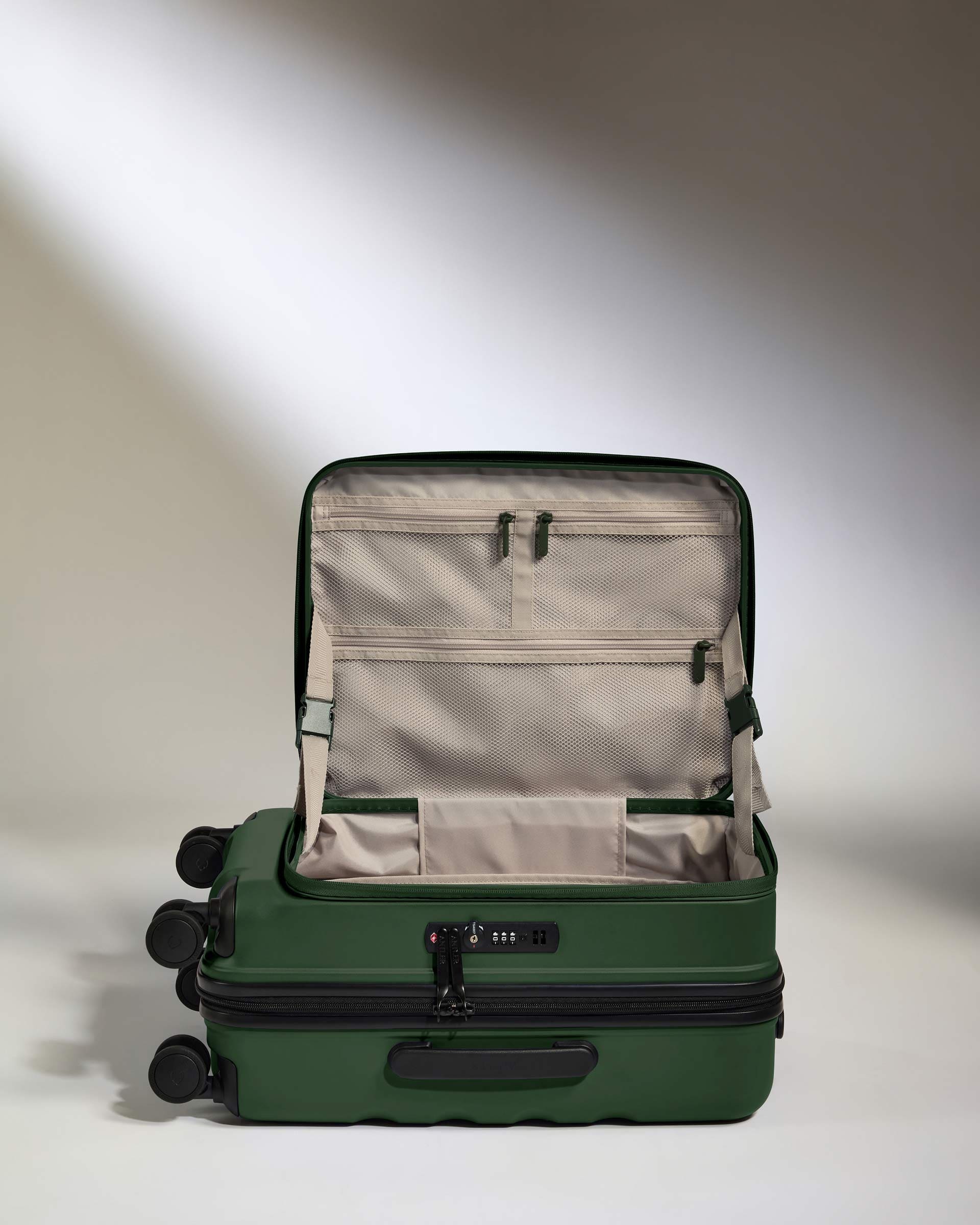 Antler Luggage -  Expandable Dual Opening Cabin Suitcase in Antler Green - Icon Stripe - Expander Cabin Case | B1 4W Expandable Dual Opening Cabin Suitcase in Green - Icon Stripe | Hard Shell Suitcase