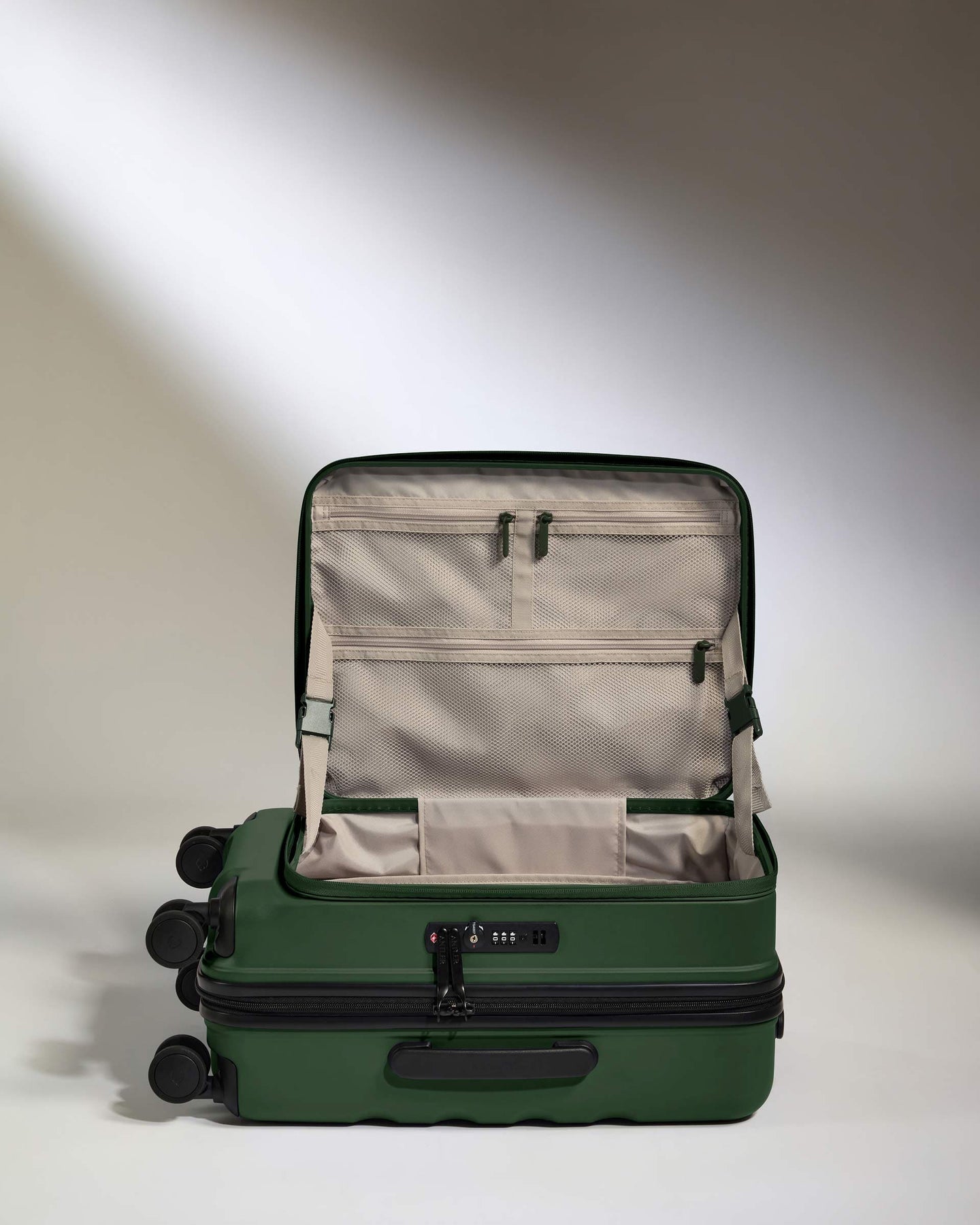 Antler Luggage -  Expandable Dual Opening Cabin Suitcase in Antler Green - Icon Stripe - Expander Cabin Case | B1 4W Expandable Dual Opening Cabin Suitcase in Green - Icon Stripe | Hard Shell Suitcase