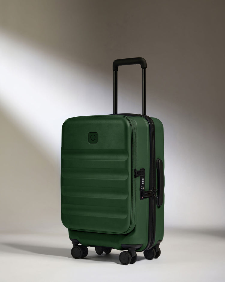 Antler Luggage -  Expandable Dual Opening Cabin Suitcase in Antler Green - Icon Stripe - Expander Cabin Case | B1 4W Expandable Dual Opening Cabin Suitcase in Green - Icon Stripe | Hard Shell Suitcase