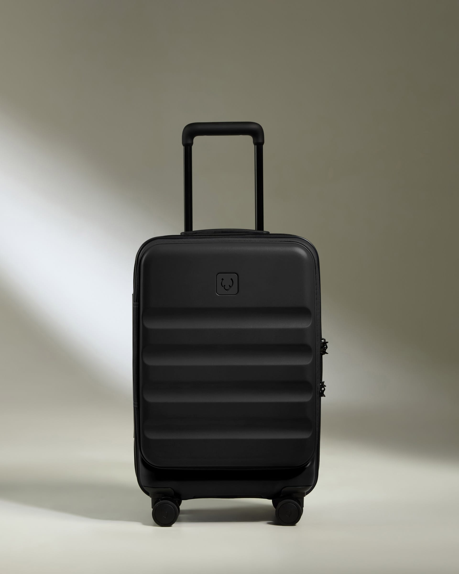 Antler Luggage -  Expandable Dual Opening Cabin Suitcase in Black - Icon Stripe - Expander Cabin Case | B1 4W Expandable Dual Opening Cabin Suitcase in Black - Icon Stripe | Hard Shell Suitcase