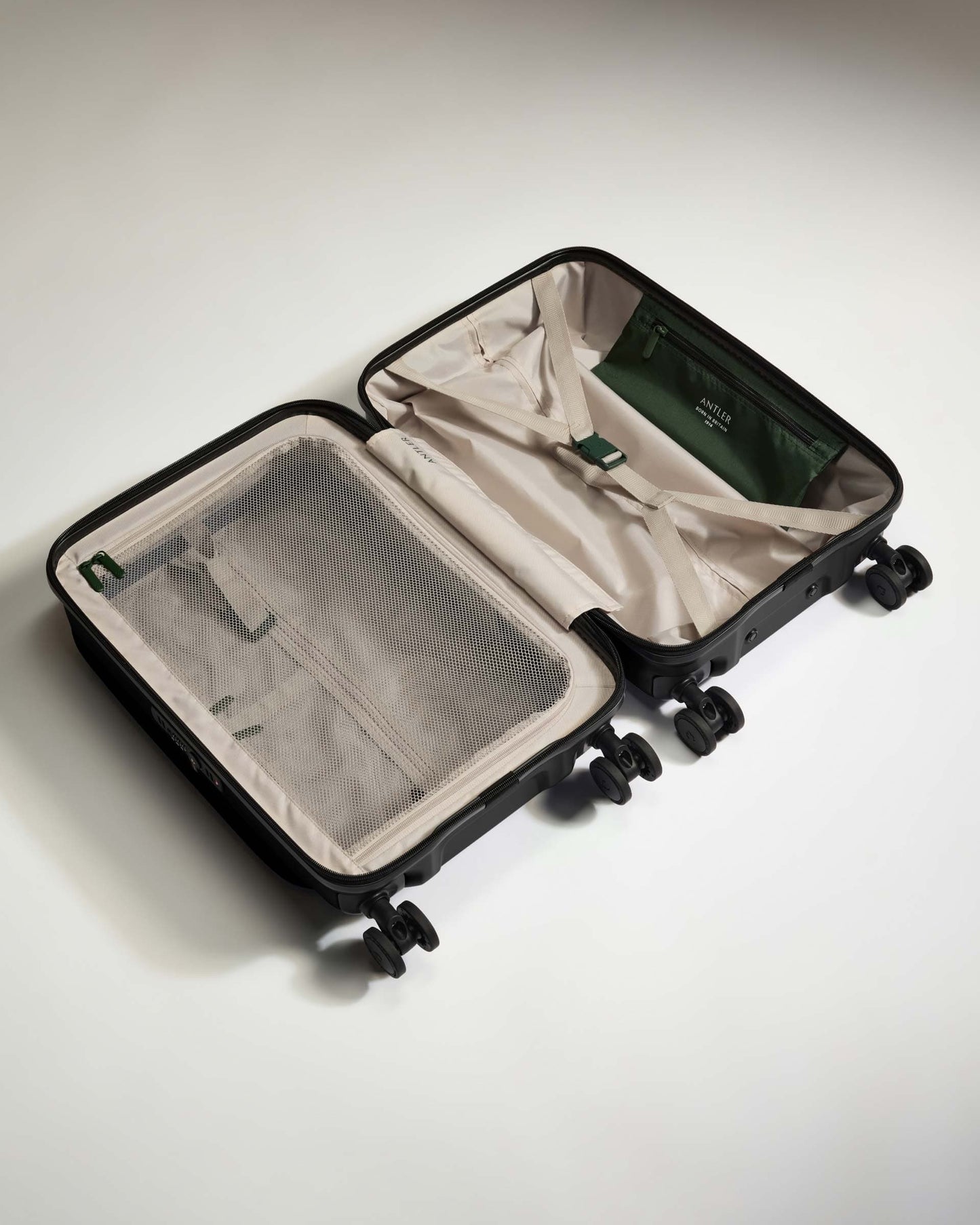 Antler Luggage -  Expandable Dual Opening Cabin Suitcase in Black - Icon Stripe - Expander Cabin Case | B1 4W Expandable Dual Opening Cabin Suitcase in Black - Icon Stripe | Hard Shell Suitcase