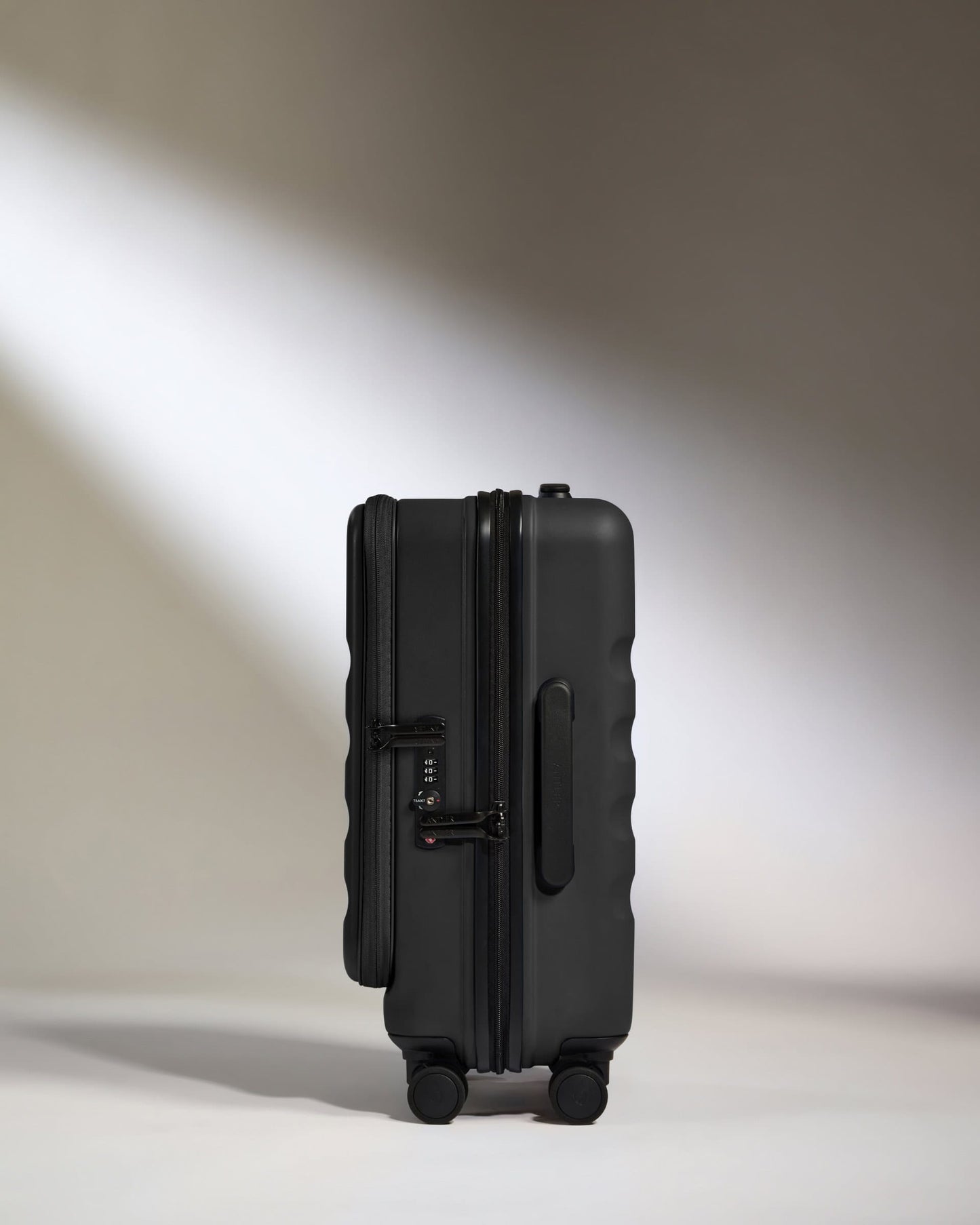Antler Luggage -  Expandable Dual Opening Cabin Suitcase in Black - Icon Stripe - Expander Cabin Case | B1 4W Expandable Dual Opening Cabin Suitcase in Black - Icon Stripe | Hard Shell Suitcase