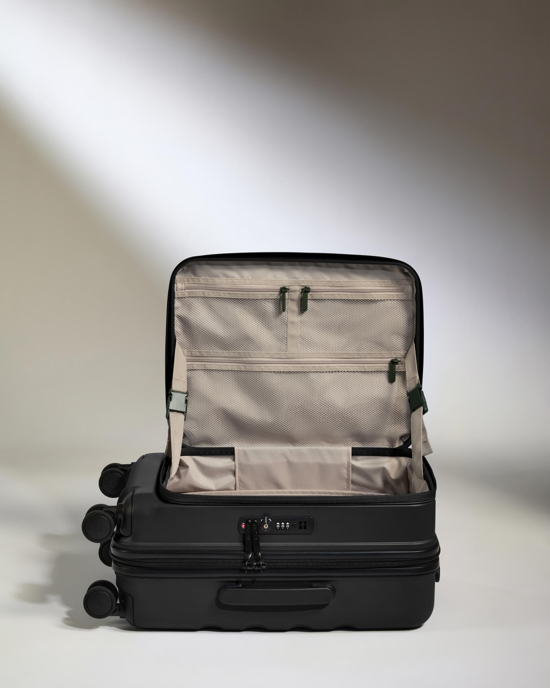 Antler Luggage -  Expandable Dual Opening Cabin Suitcase in Black - Icon Stripe - Expander Cabin Case | B1 4W Expandable Dual Opening Cabin Suitcase in Black - Icon Stripe | Hard Shell Suitcase