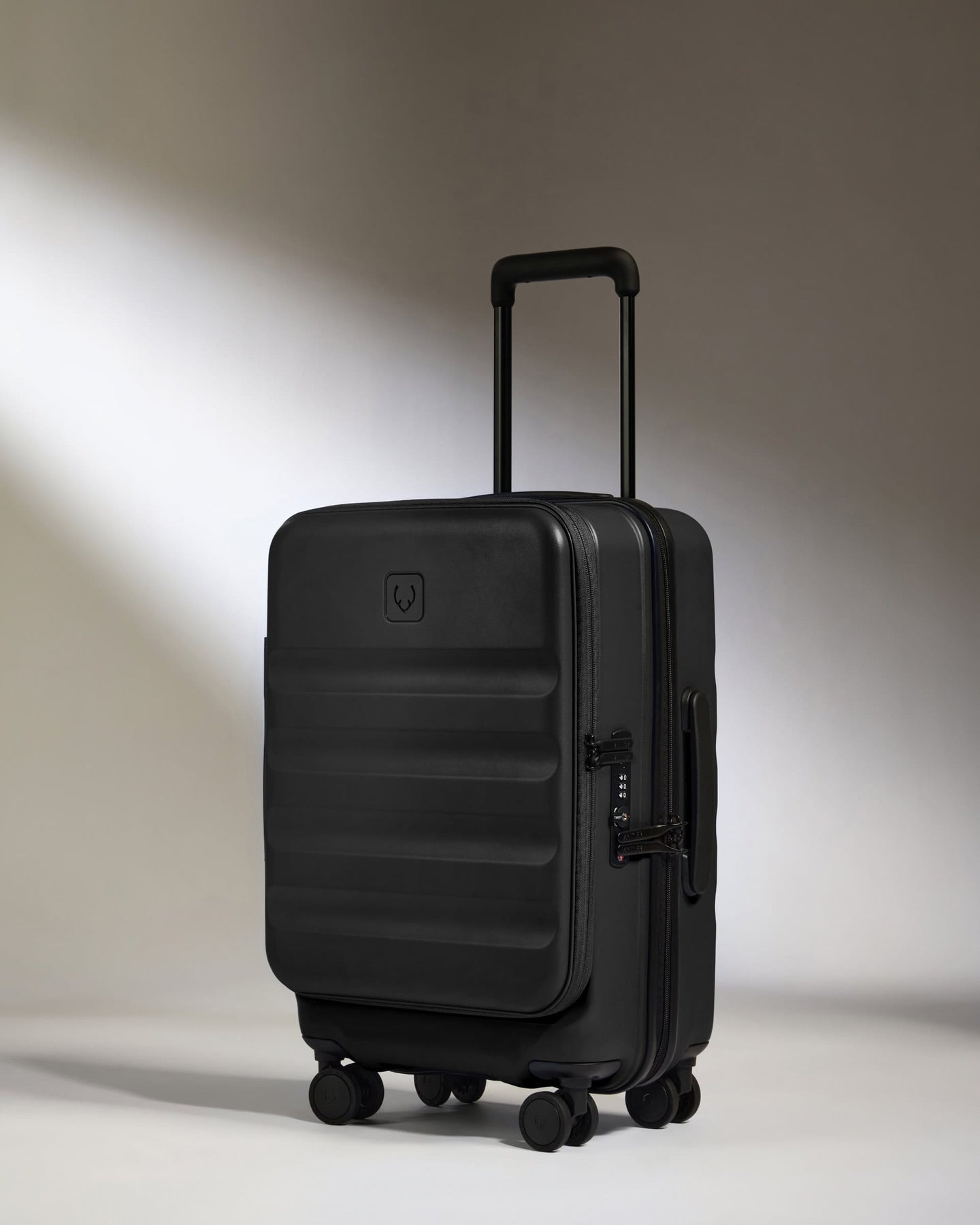 Antler Luggage -  Expandable Dual Opening Cabin Suitcase in Black - Icon Stripe - Expander Cabin Case | B1 4W Expandable Dual Opening Cabin Suitcase in Black - Icon Stripe | Hard Shell Suitcase