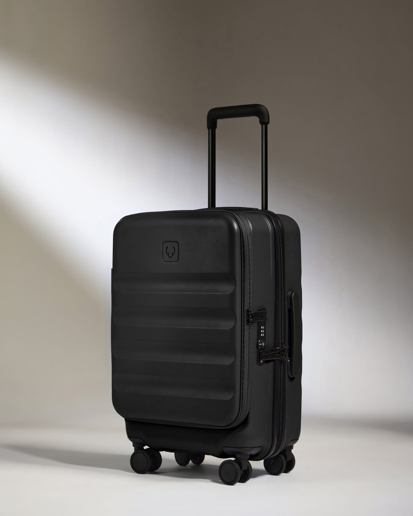 Antler Luggage -  Expandable Dual Opening Cabin Suitcase in Black - Icon Stripe - Expander Cabin Case | B1 4W Expandable Dual Opening Cabin Suitcase in Black - Icon Stripe | Hard Shell Suitcase