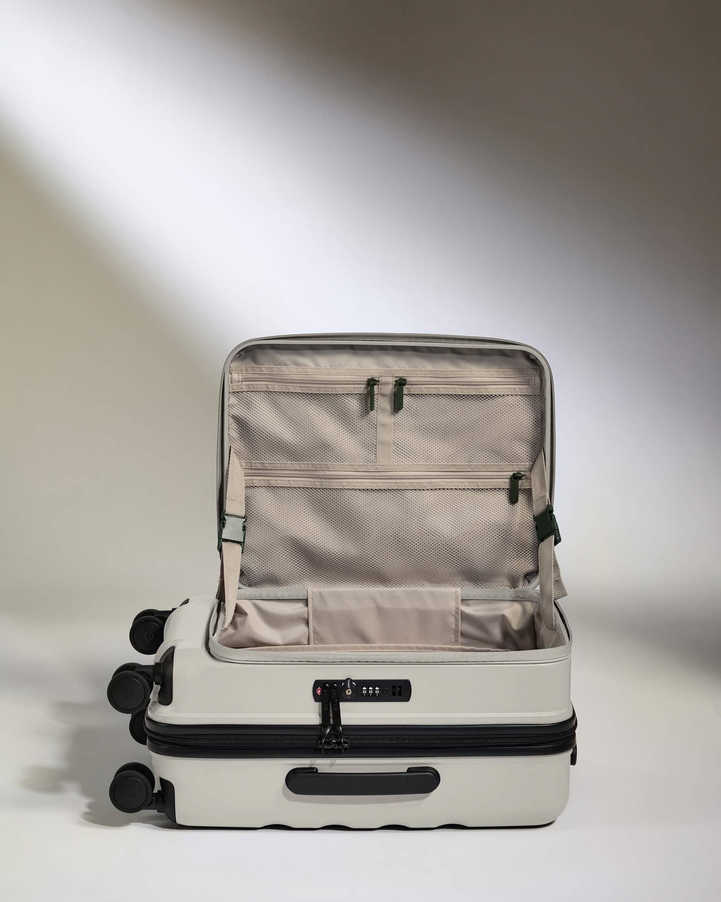 Antler Luggage -  Expandable Dual Opening Cabin Suitcase in Taupe - Icon Stripe - Expander Cabin Case | B1 4W Expandable Dual Opening Cabin Suitcase in Neutral - Icon Stripe | Hard Shell Suitcase