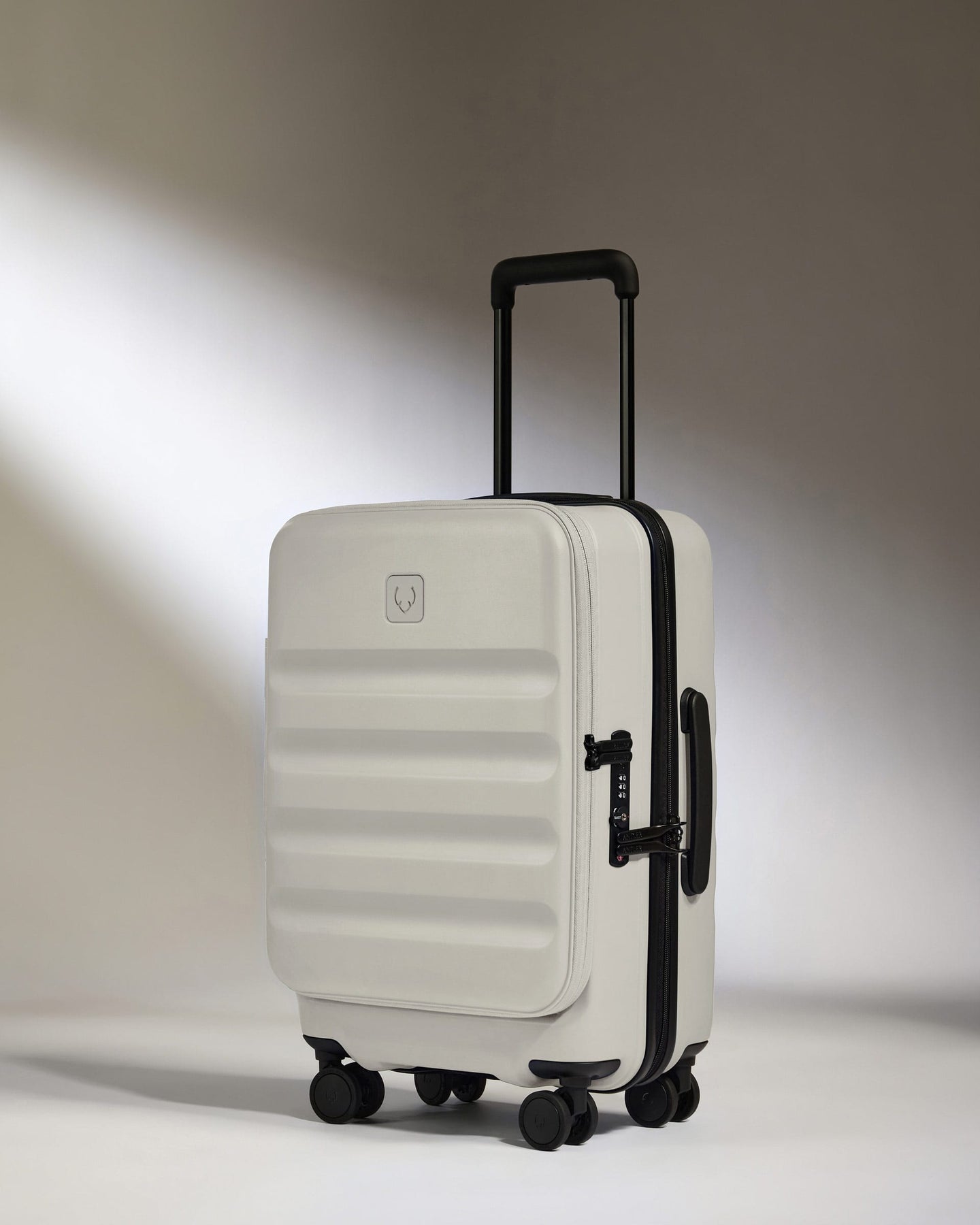 Antler Luggage -  Expandable Dual Opening Cabin Suitcase in Taupe - Icon Stripe - Expander Cabin Case | B1 4W Expandable Dual Opening Cabin Suitcase in Neutral - Icon Stripe | Hard Shell Suitcase