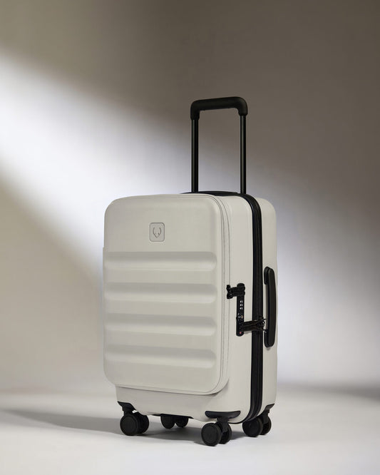 Antler Luggage -  Expandable Dual Opening Cabin Suitcase in Taupe - Icon Stripe - Expander Cabin Case | B1 4W Expandable Dual Opening Cabin Suitcase in Neutral - Icon Stripe | Hard Shell Suitcase
