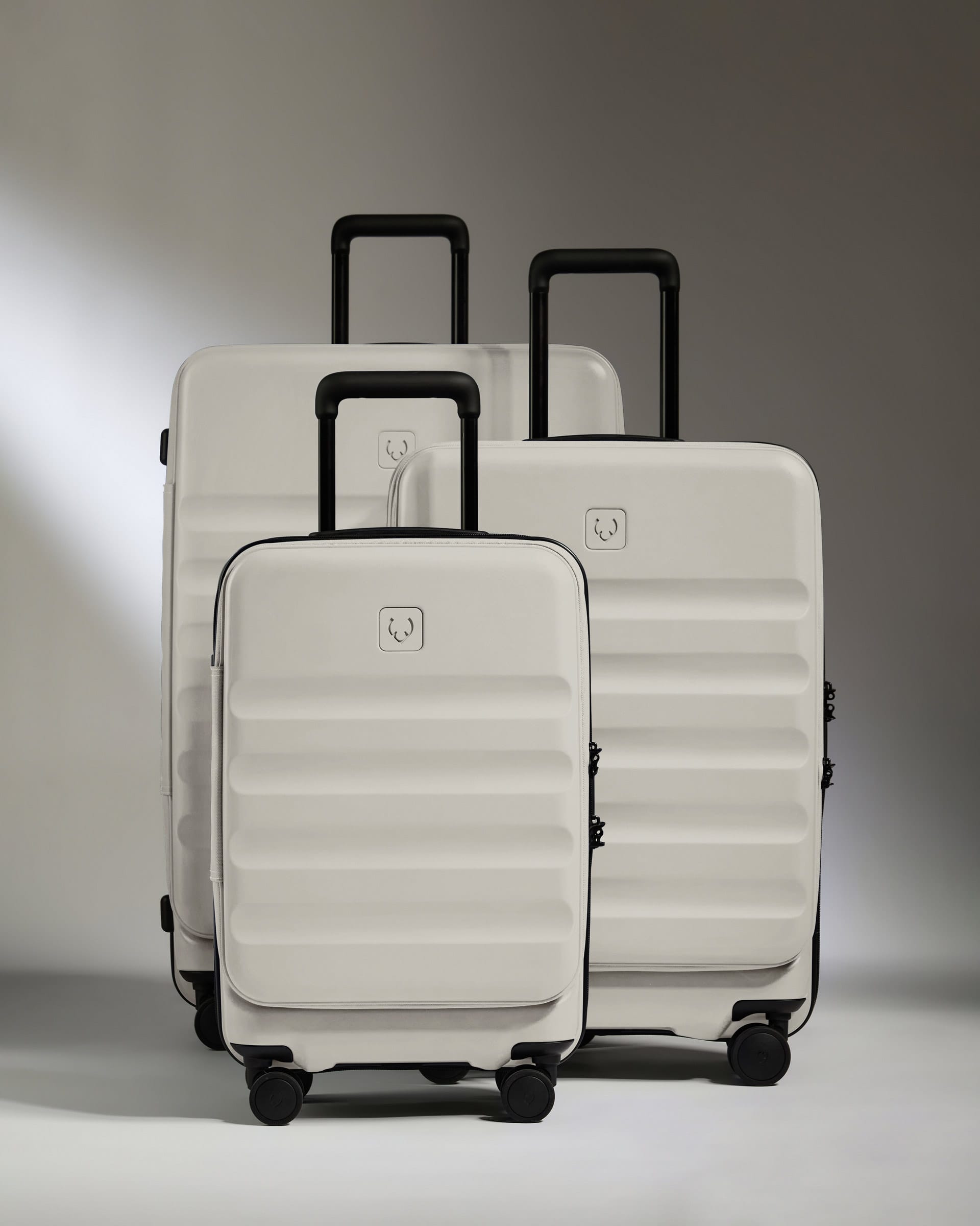 Antler Luggage -  Expandable Dual Opening Cabin Suitcase Set in Taupe - Icon Stripe - Hard Suitcase - Expander Cabin Set Expandable Dual Opening Cabin Suitcase Set in Taupe