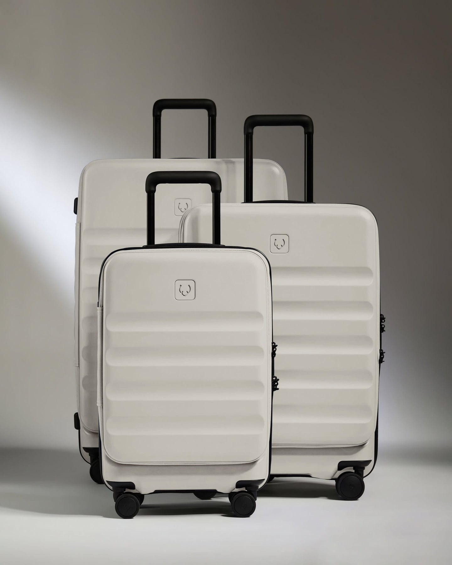Antler Luggage -  Expandable Dual Opening Cabin Suitcase Set in Taupe - Icon Stripe - Hard Suitcase - Expander Cabin Set Expandable Dual Opening Cabin Suitcase Set in Taupe