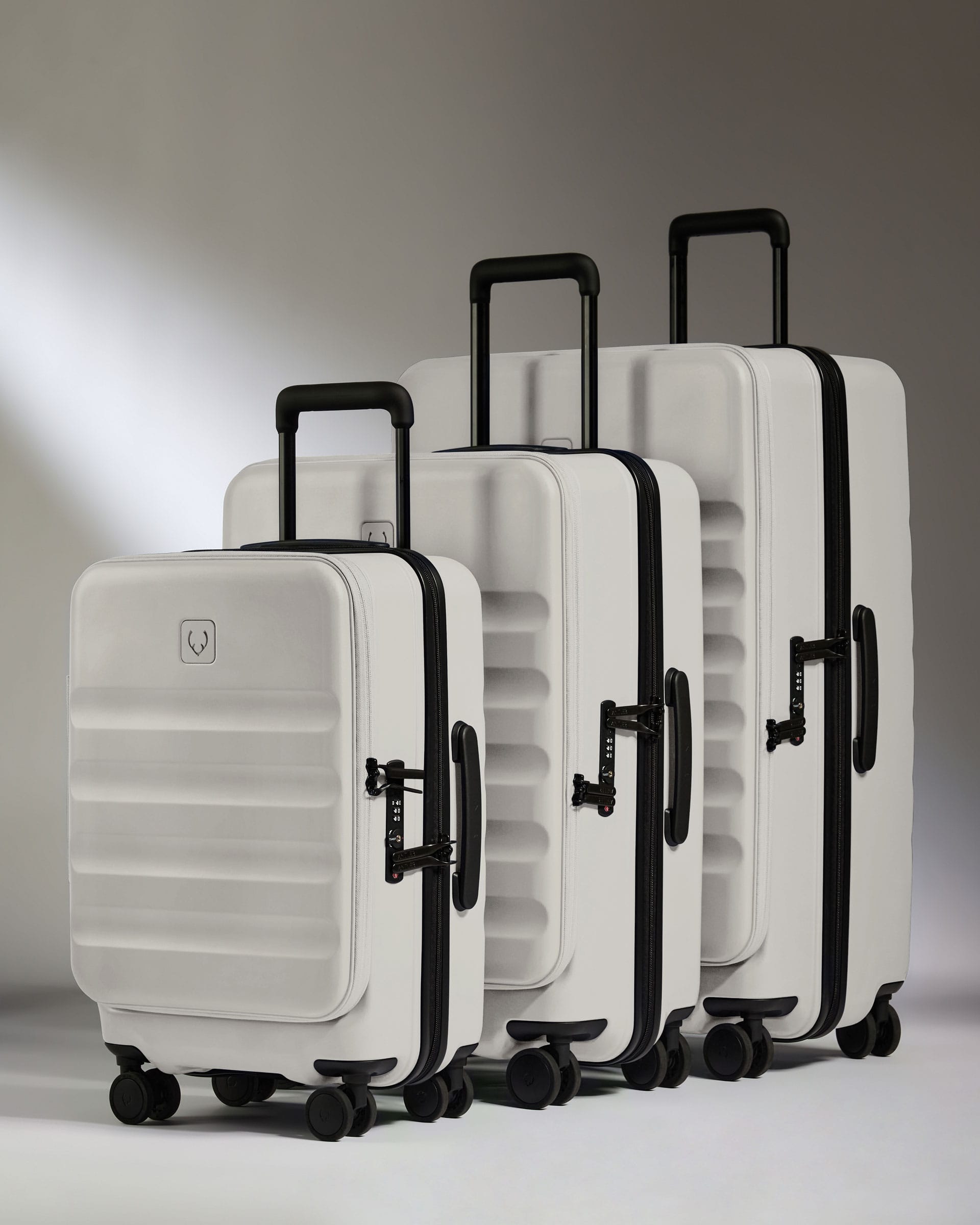 Antler Luggage -  Expandable Dual Opening Cabin Suitcase Set in Taupe - Icon Stripe - Hard Suitcase - Expander Cabin Set Expandable Dual Opening Cabin Suitcase Set in Taupe