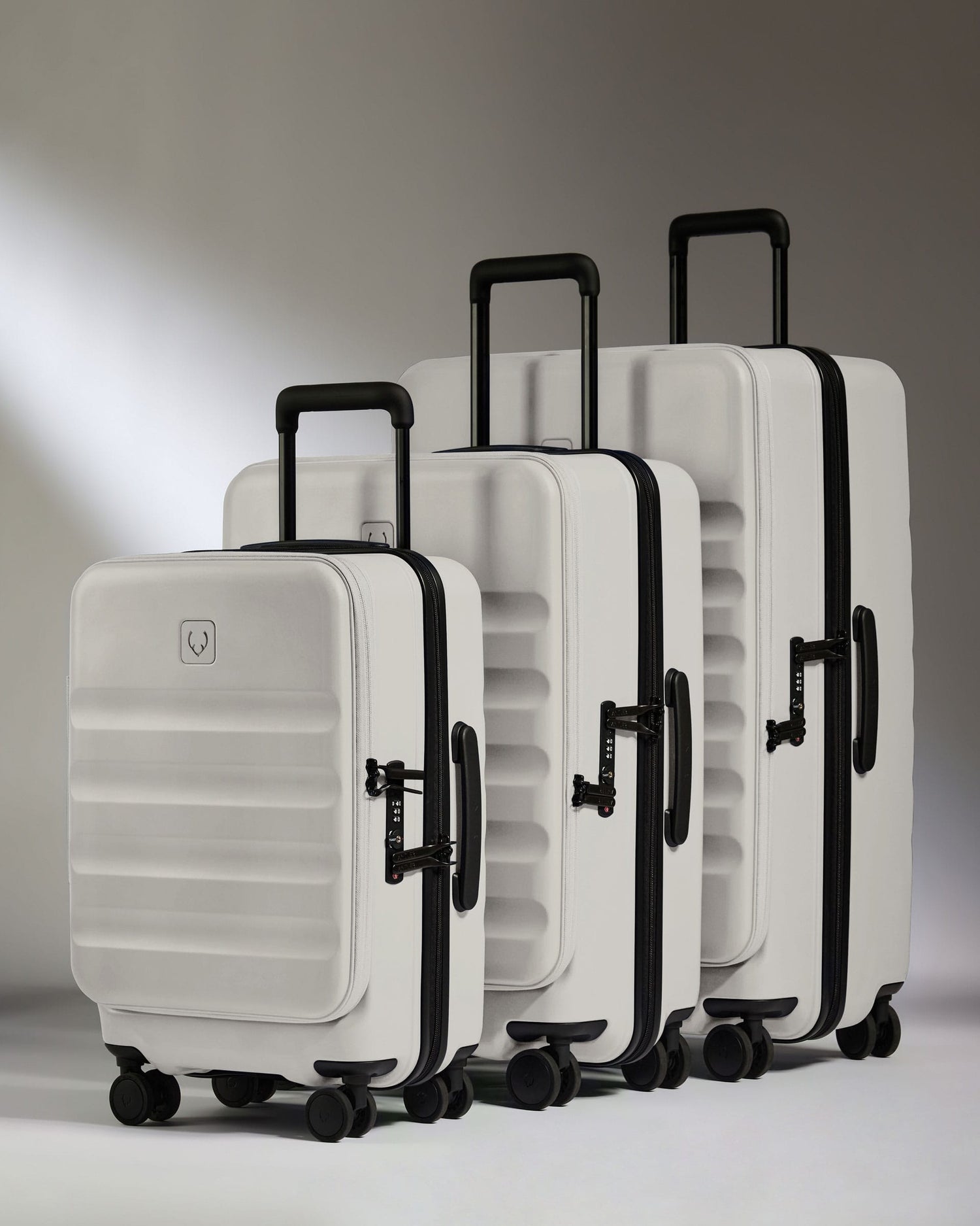 Antler Luggage -  Expandable Dual Opening Cabin Suitcase Set in Taupe - Icon Stripe - Hard Suitcase - Expander Cabin Set Expandable Dual Opening Cabin Suitcase Set in Taupe
