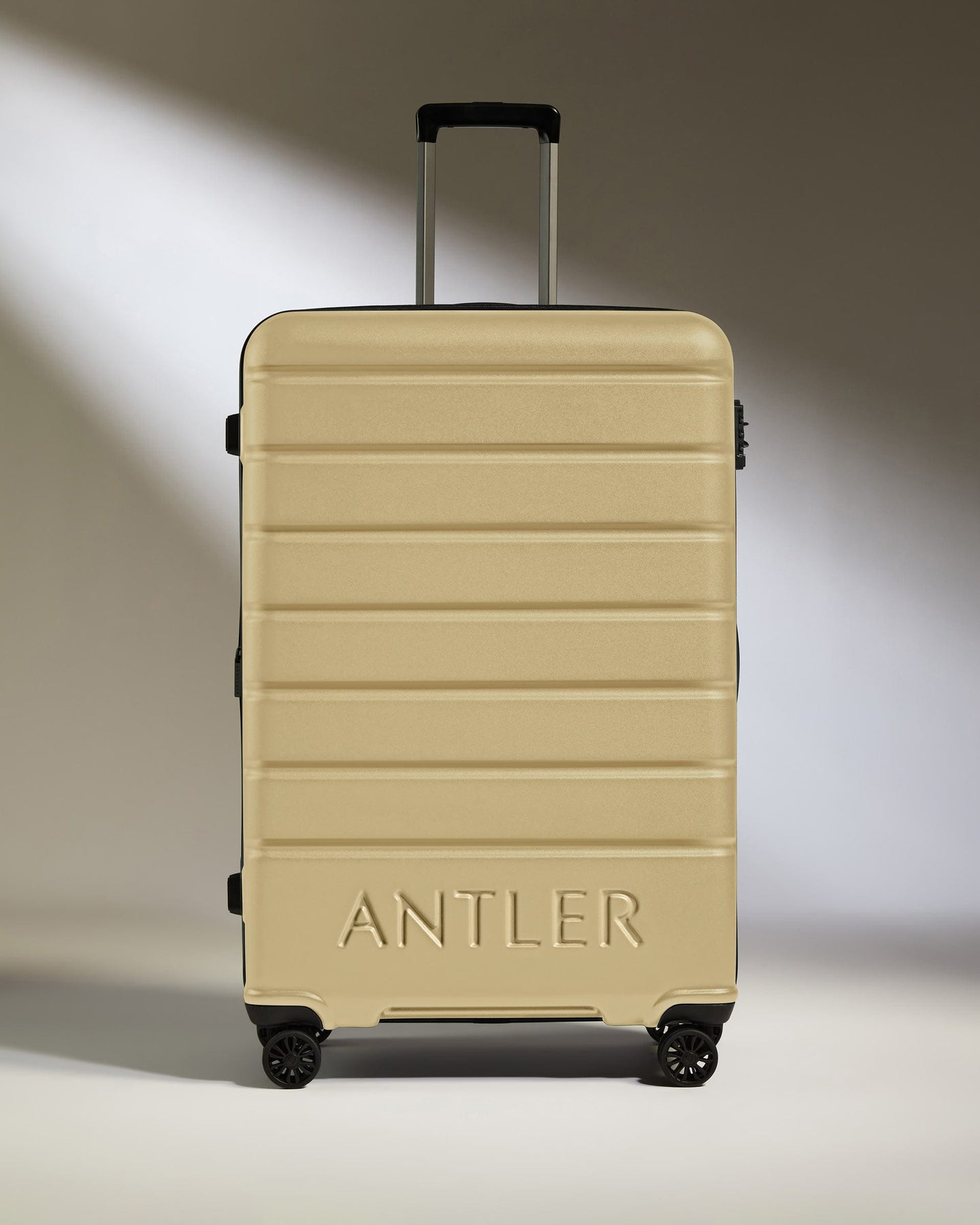 Antler Luggage -  Expandable Large Suitcase in Dark Sand - Logo - Hard Suitcase - Large Large Suitcase Yellow - Logo | Lightweight Hard Shell Luggage