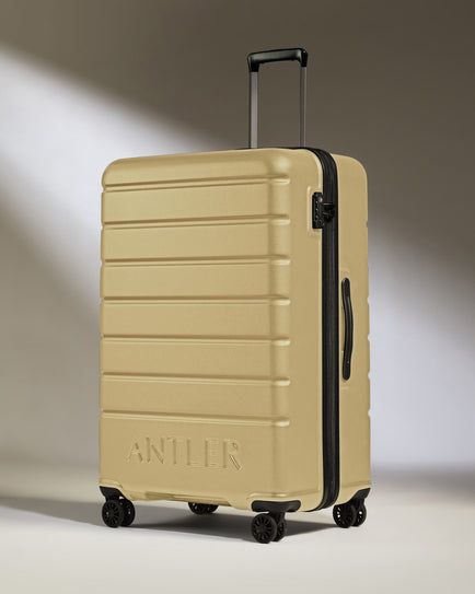 Antler Luggage -  Expandable Large Suitcase in Dark Sand - Logo - Hard Suitcase - Large Large Suitcase Yellow - Logo | Lightweight Hard Shell Luggage