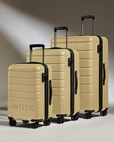Antler Luggage -  Expandable Suitcase Set in Dark Sand - Logo - Hard Suitcases Logo Set of 3 Suitcases Yellow | Lightweight Hard Shell Luggage