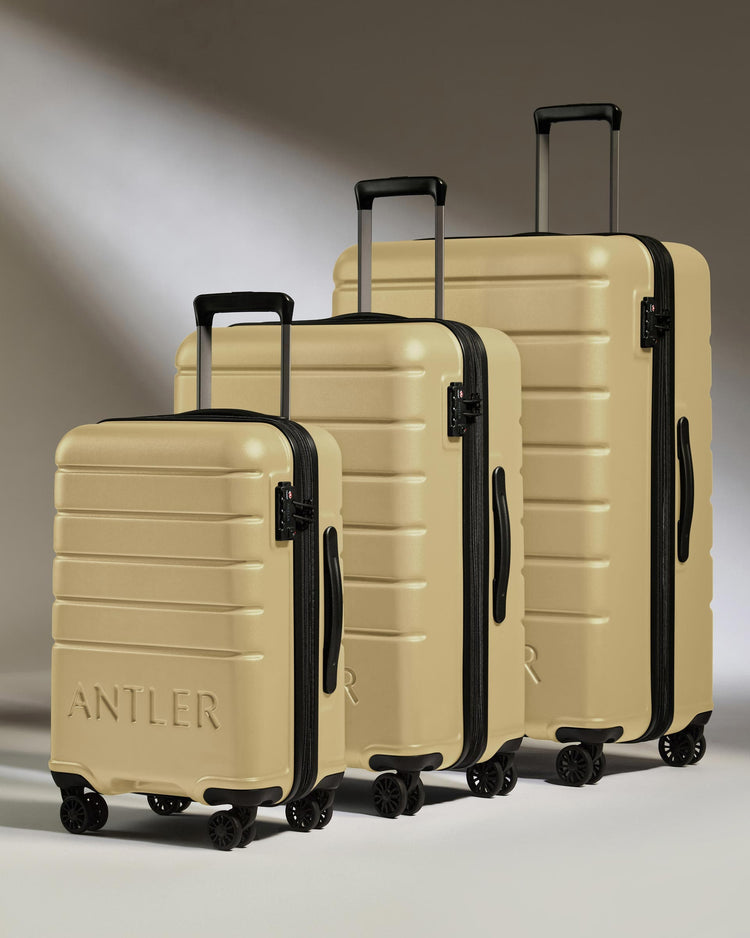 Antler Luggage -  Expandable Suitcase Set in Dark Sand - Logo - Hard Suitcases Logo Set of 3 Suitcases Yellow | Lightweight Hard Shell Luggage