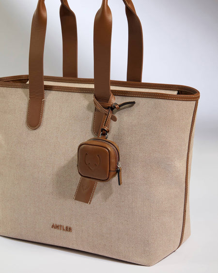 Antler Luggage -  Heritage Leather AirPods Case in Tan - Airpod Case Leather Airpod Case in Tan | Airpod Earbud Holder & Travel Accessories