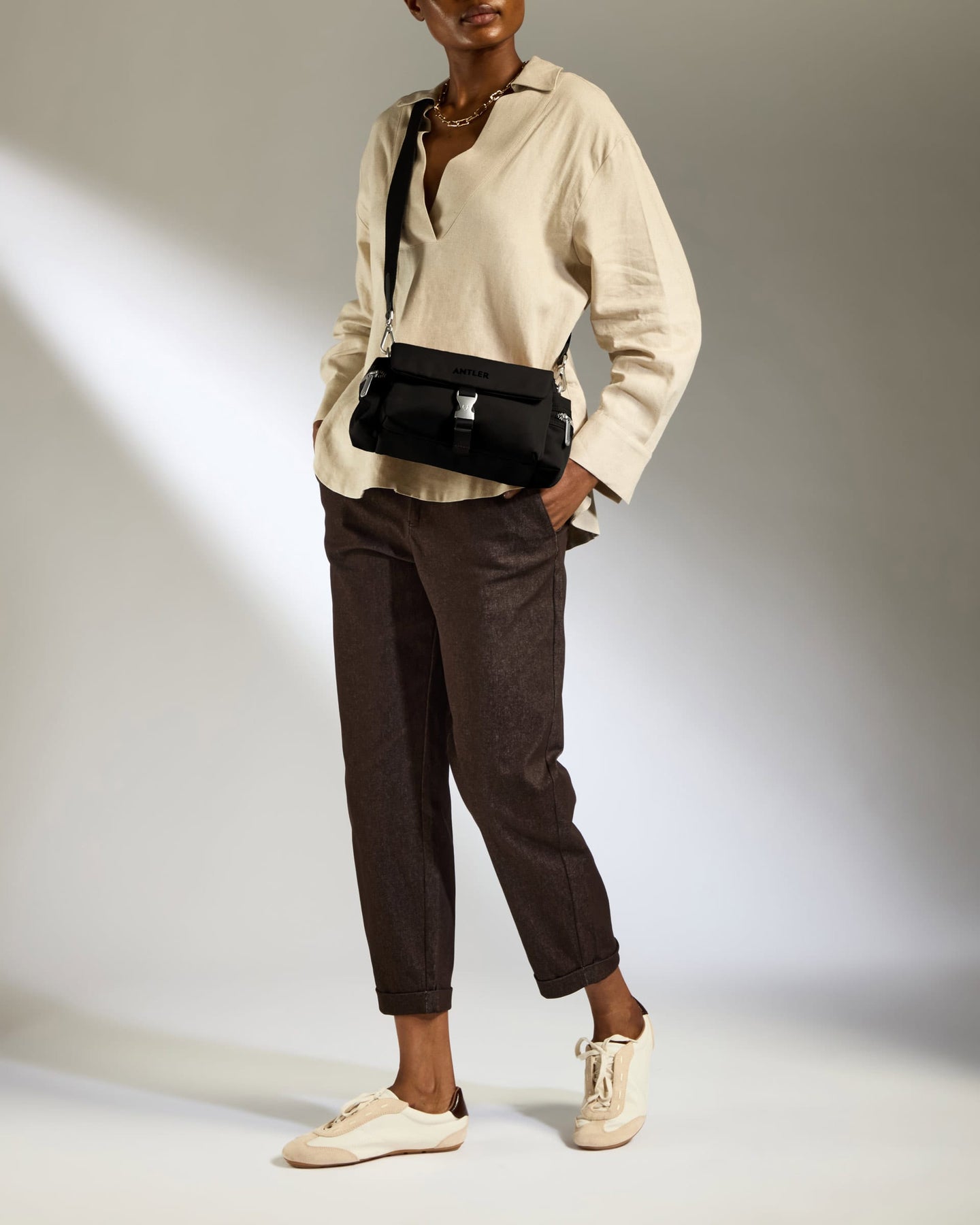 Antler Luggage -  Icon Mini Messenger in Black - Cross Body Bag Icon Mini Messenger in Black | Travel Bag | Canvas & Leather Bag