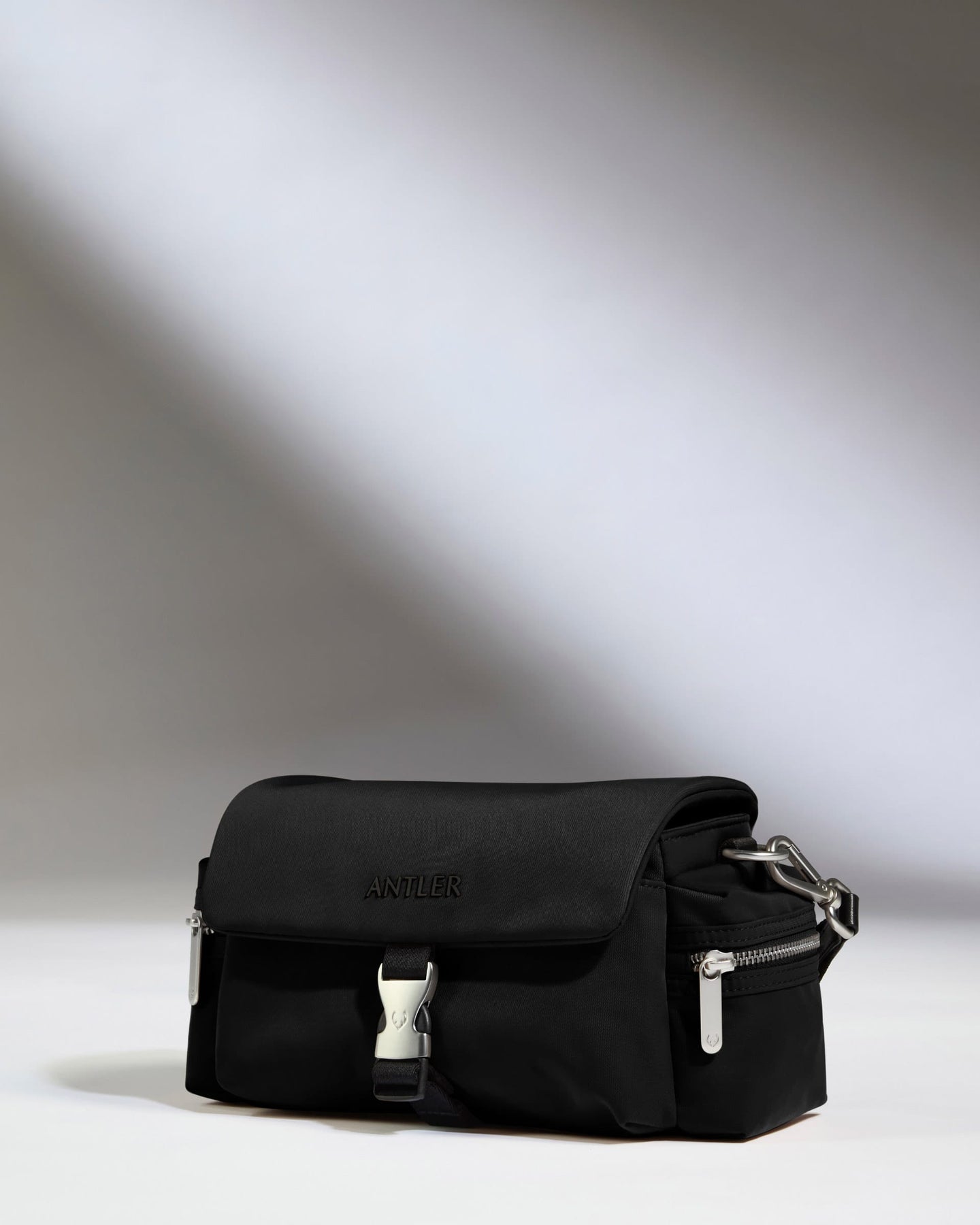 Antler Luggage -  Icon Mini Messenger in Black - Cross Body Bag Icon Mini Messenger in Black | Travel Bag | Canvas & Leather Bag