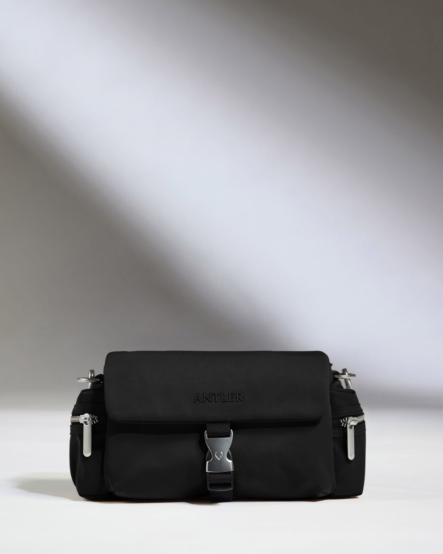 Antler Luggage -  Icon Mini Messenger in Black - Cross Body Bag Icon Mini Messenger in Black | Travel Bag | Canvas & Leather Bag