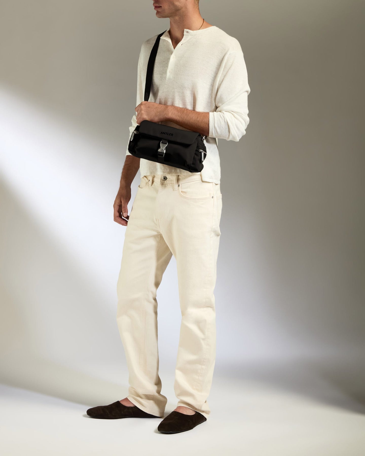 Antler Luggage -  Icon Mini Messenger in Black - Cross Body Bag Icon Mini Messenger in Black | Travel Bag | Canvas & Leather Bag