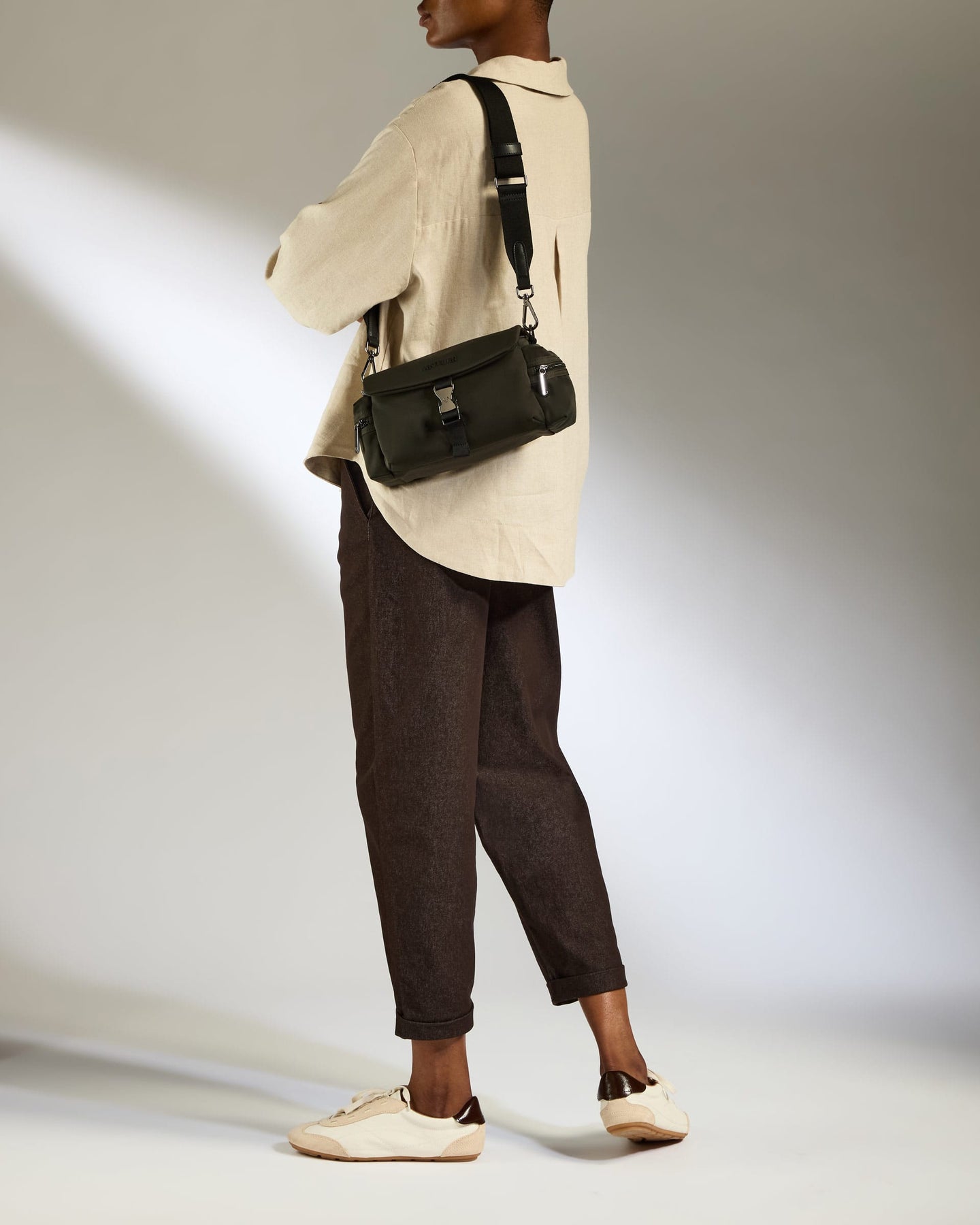 Antler Luggage -  Icon Mini Messenger in Dark Khaki - Cross Body Bag Icon Mini Messenger in Khaki | Travel Bag | Canvas & Leather Bag
