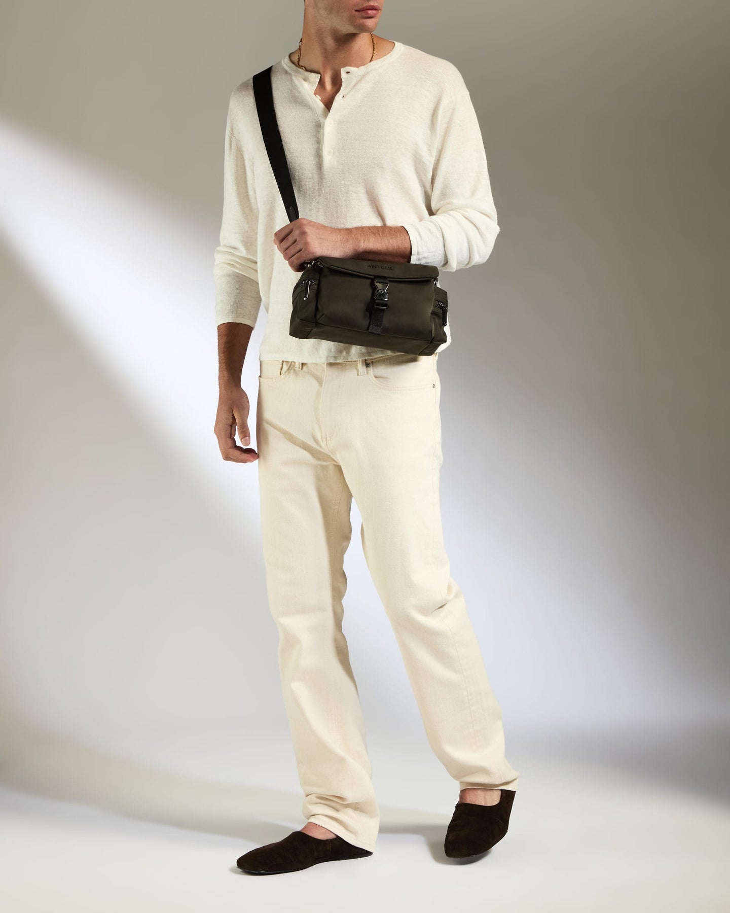 Antler Luggage -  Icon Mini Messenger in Dark Khaki - Cross Body Bag Icon Mini Messenger in Khaki | Travel Bag | Canvas & Leather Bag